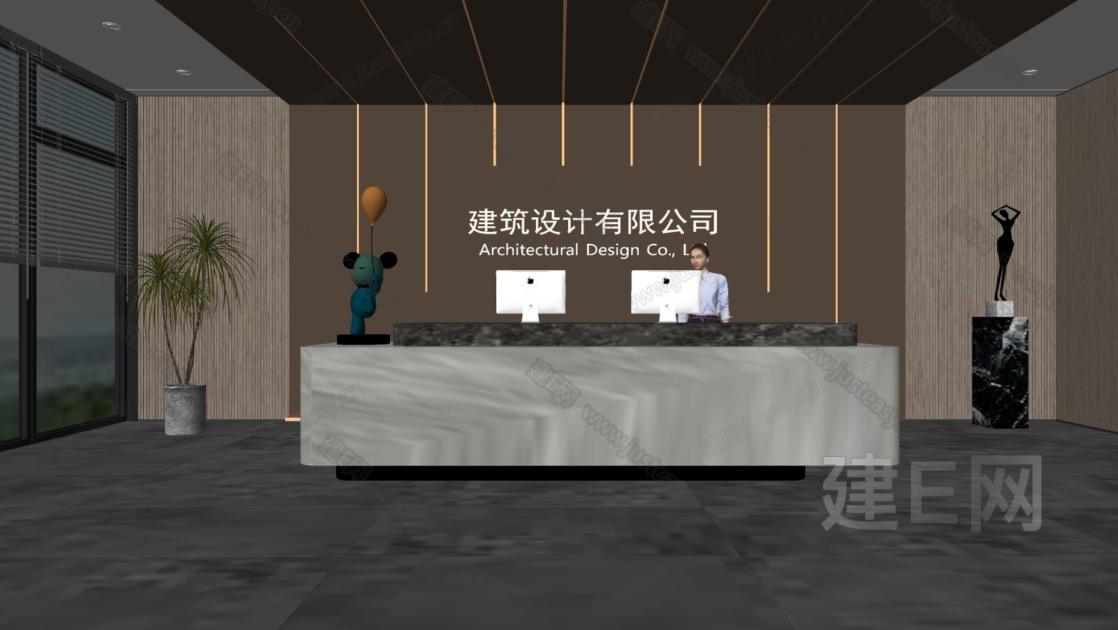 现代公司前台 模型SU模型下载[ID:104224651]_建e网su模型