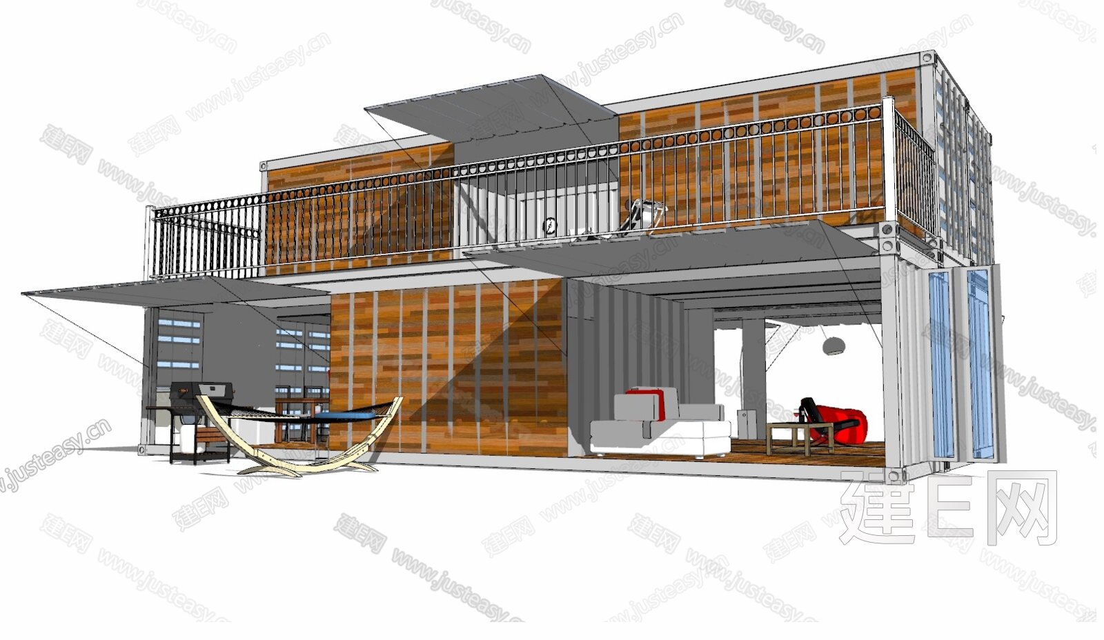 现代集装箱活动房模型SU模型下载[ID:104224567]_建e网su模型