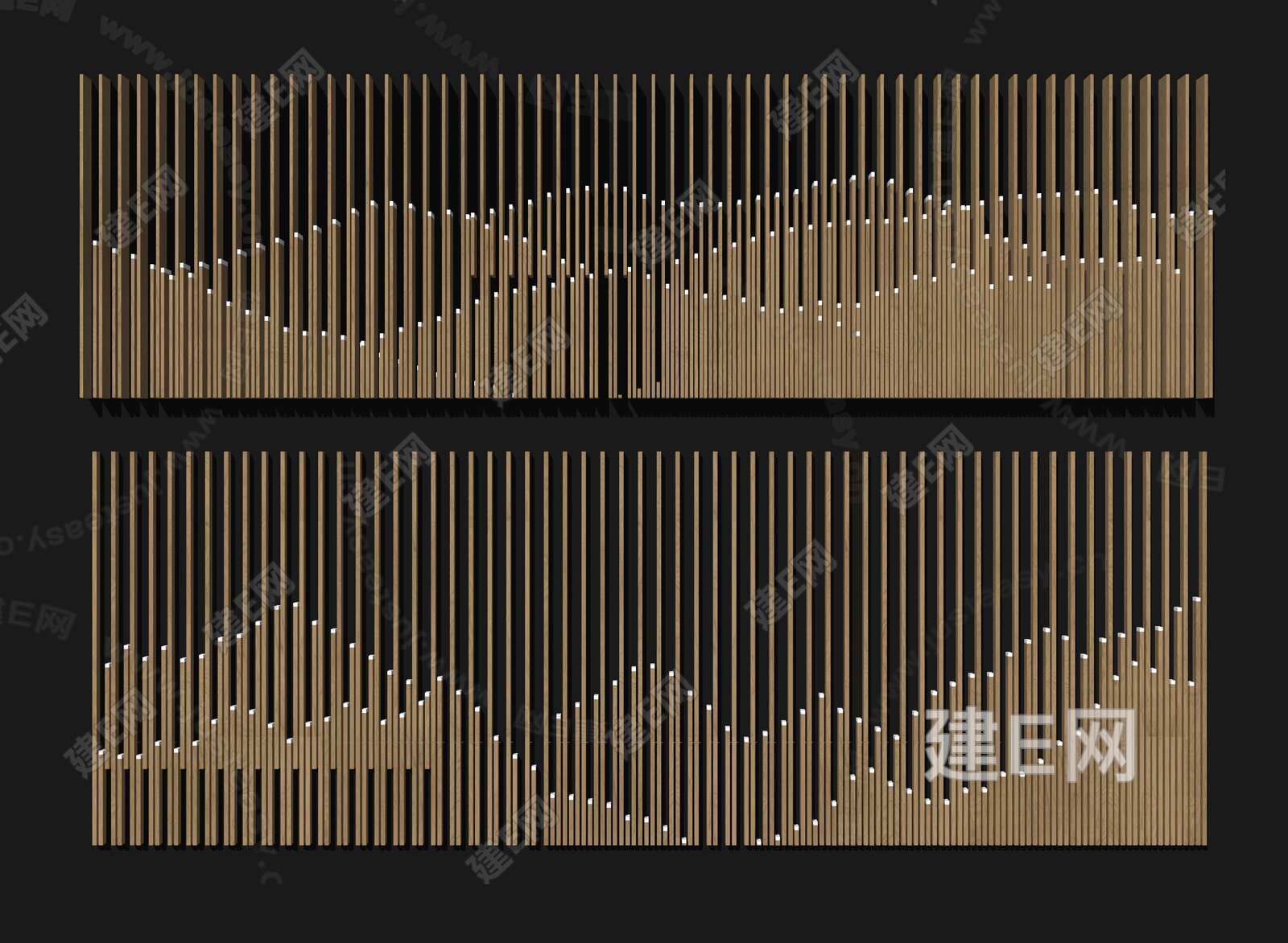 中式山水木格栅背景墙 水墨山水画背景墙 格栅景墙 客厅背景墙 沙发背景墙模型SU模型下载[ID:103897023]_建e网su模型