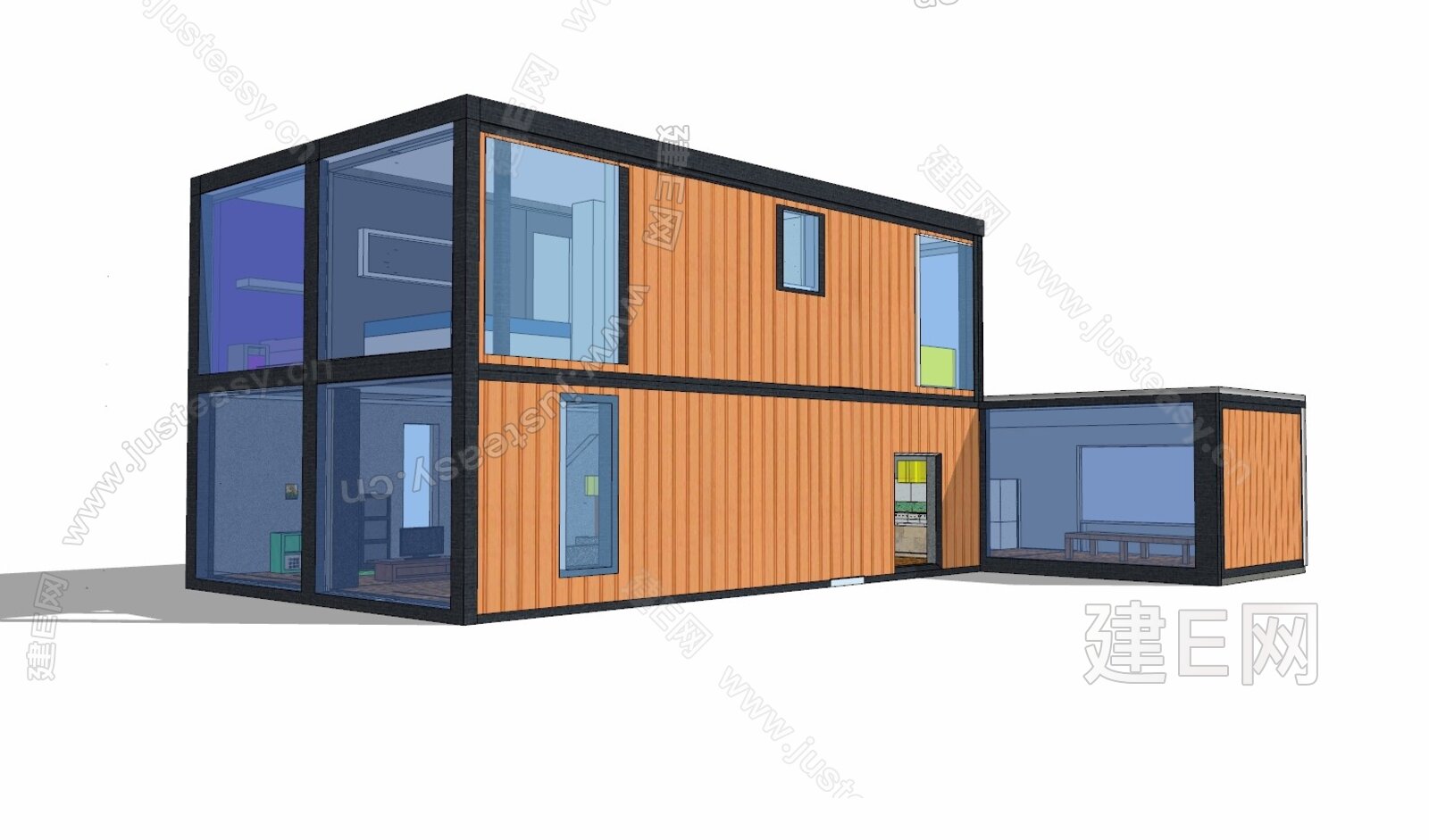 现代集装箱活动房模型SU模型下载[ID:103831393]_建e网su模型