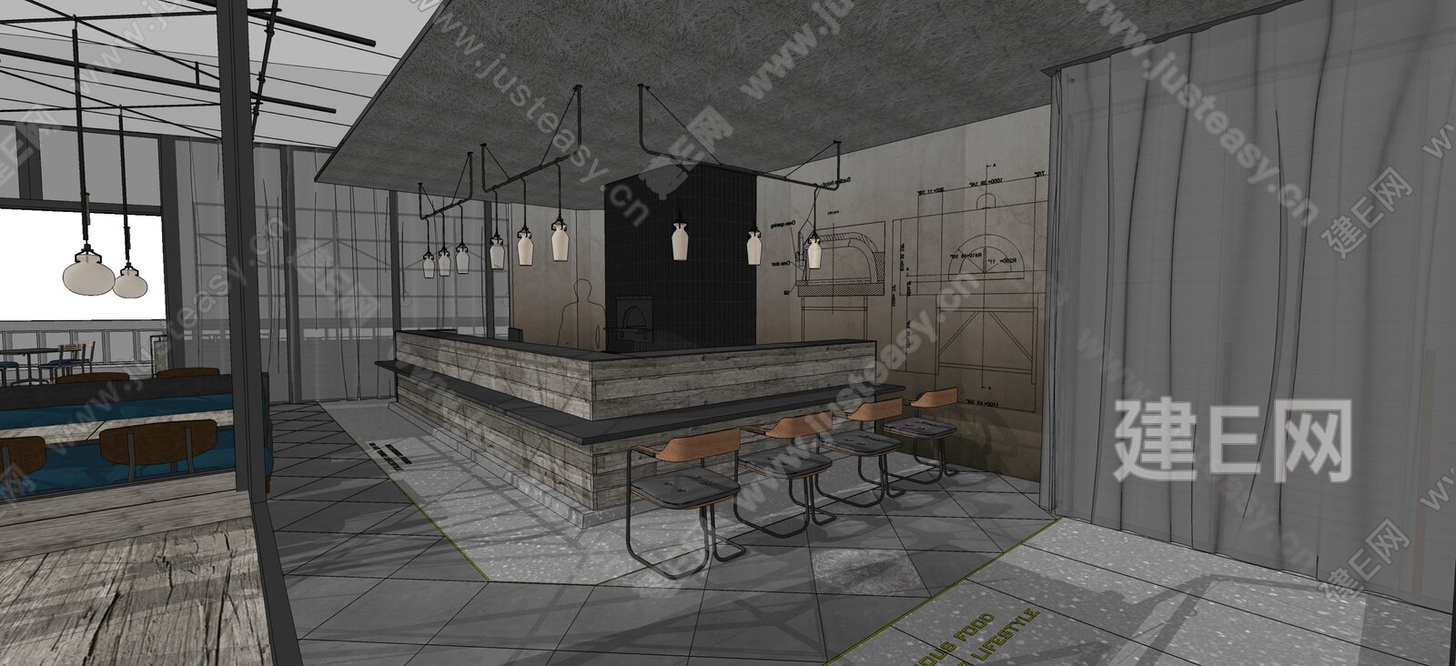现代咖啡厅 模型SU模型下载[ID:113596203]_建e网su模型