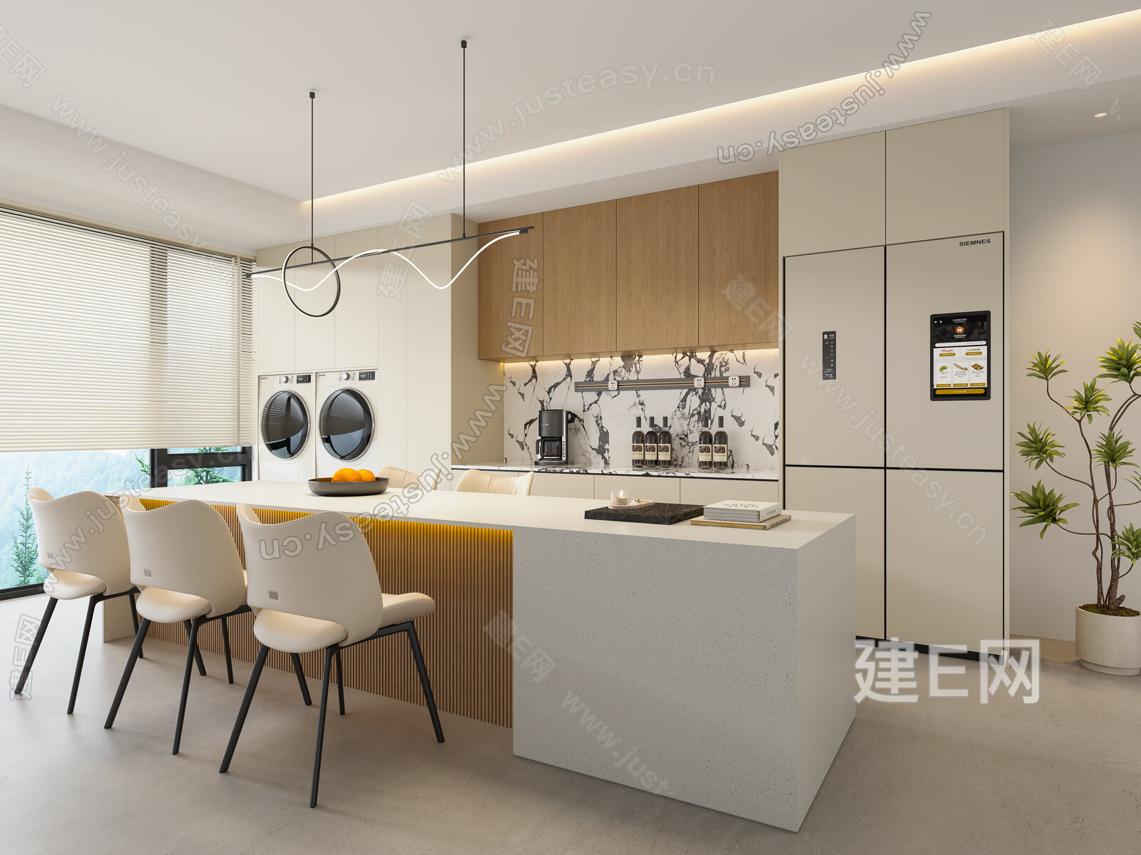 现代奶油风餐厅模型SU模型下载[ID:114120483]_建e网su模型