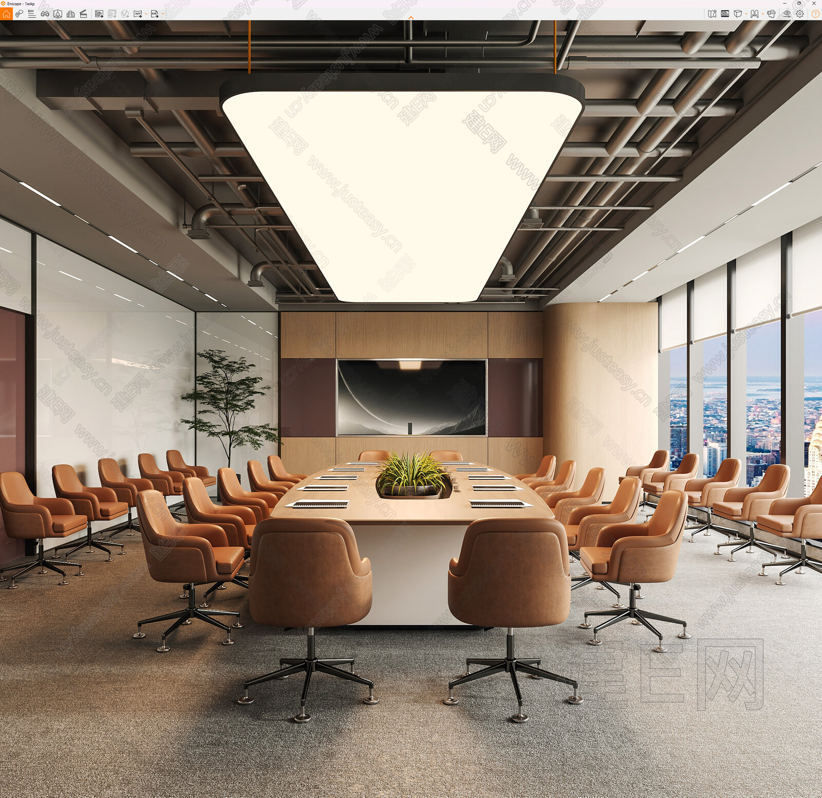 现代会议室模型SU模型下载[ID:114317123]_建e网su模型