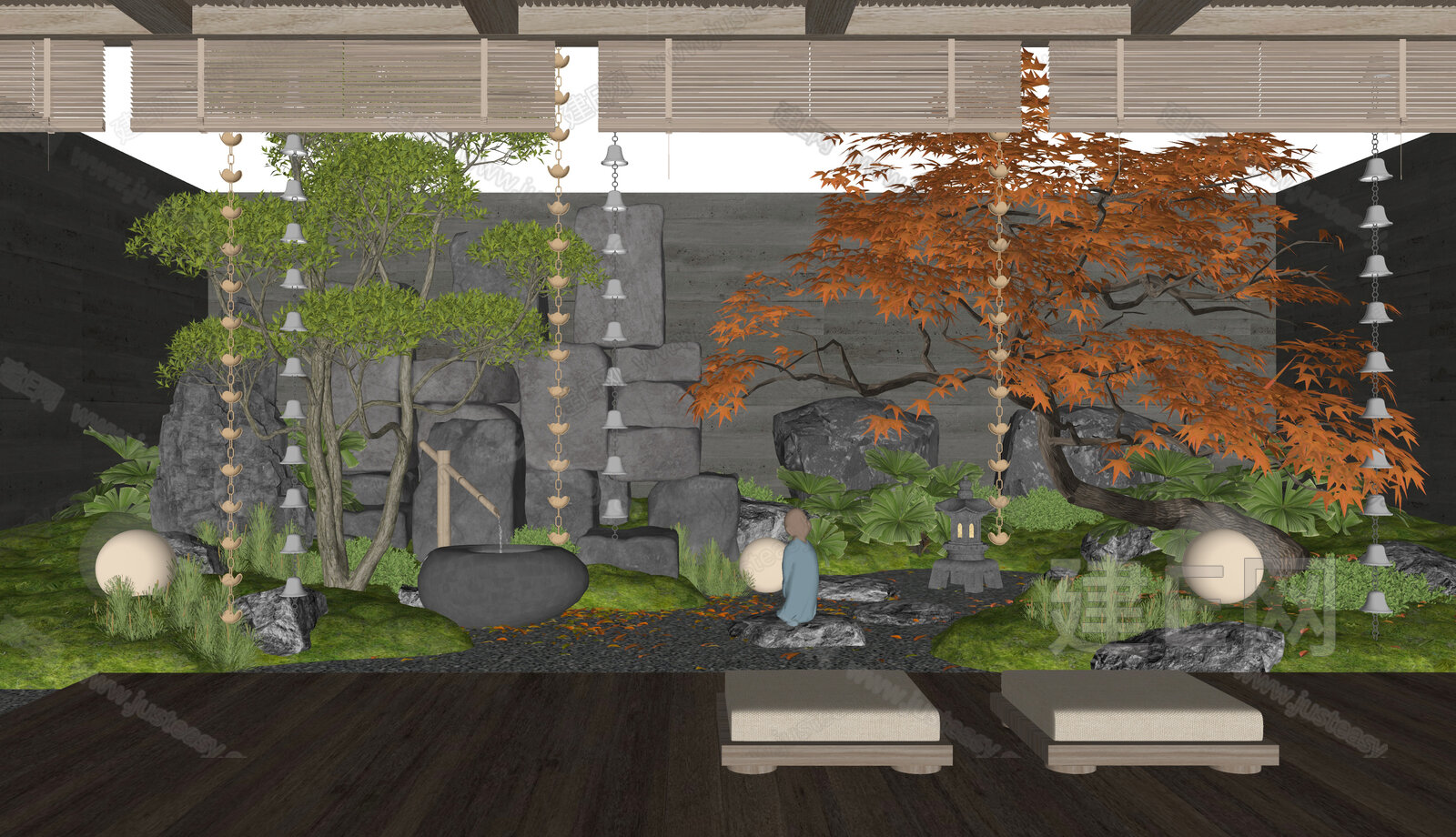 日式禅意庭院景观模型SU模型下载[ID:115824635]_建e网su模型