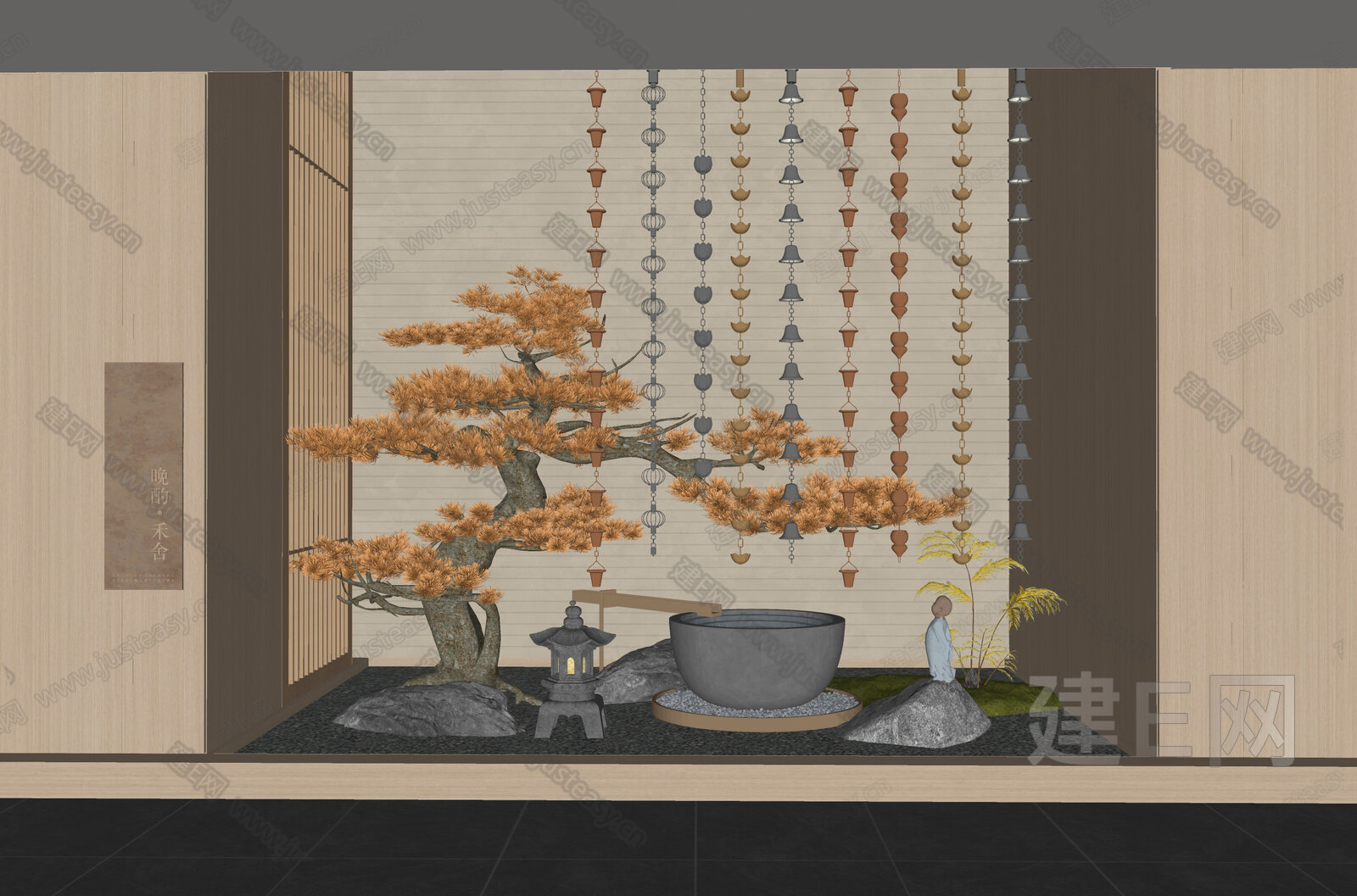 新中式室内景观造景模型SU模型下载[ID:115824493]_建e网su模型