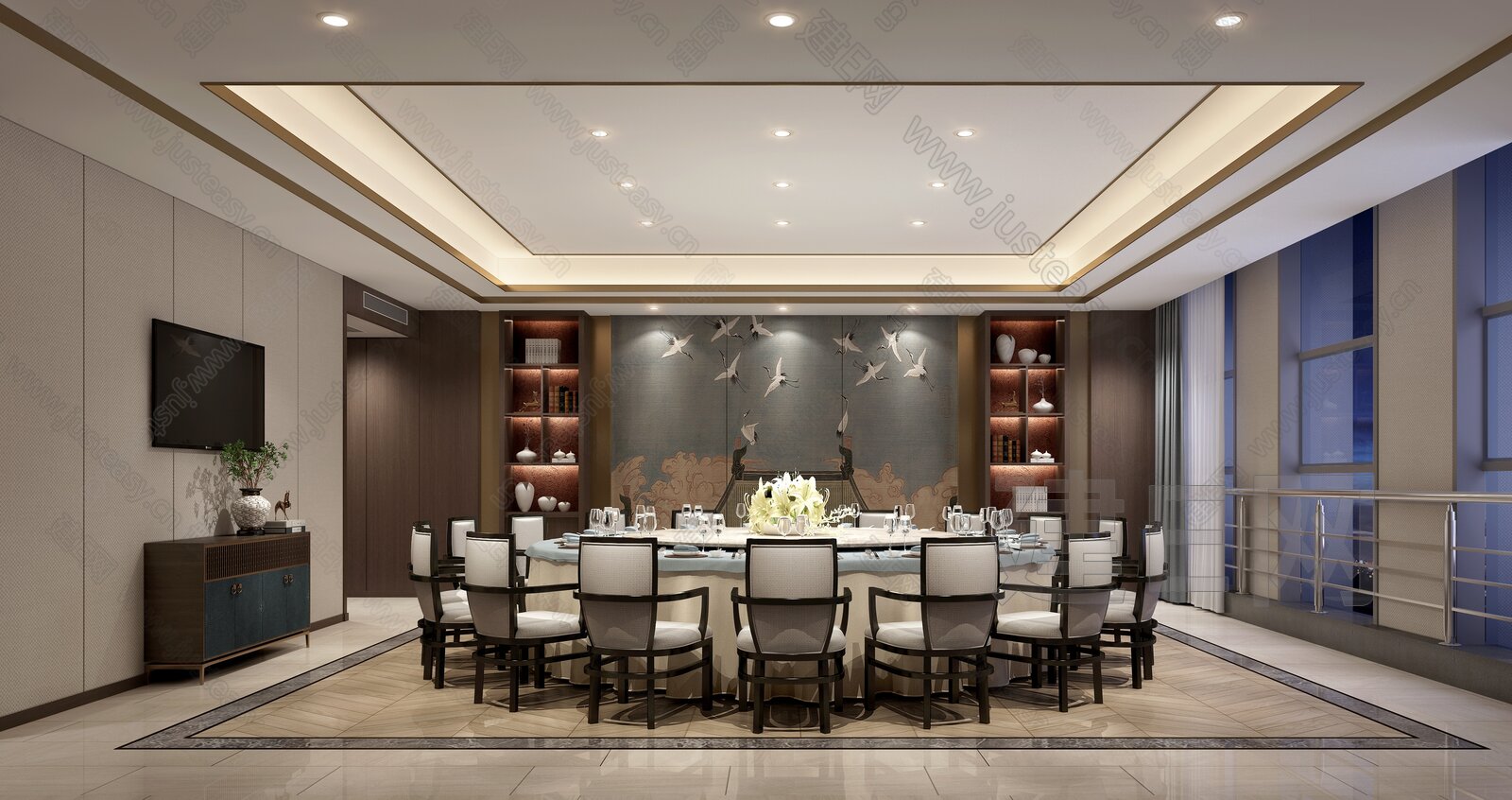 新中式酒店包间3d模型下载[ID:105603504]_建e网3d模型
