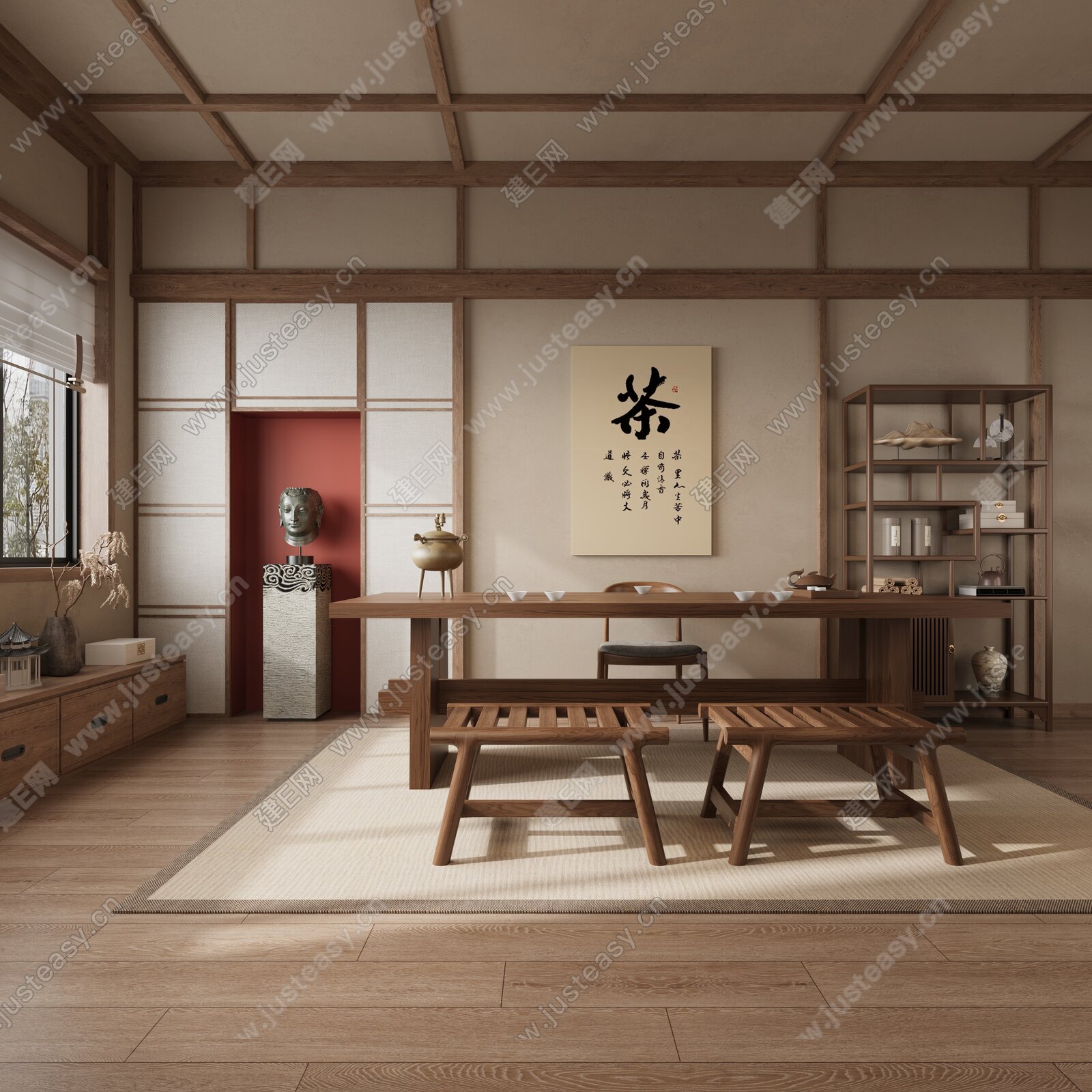 禅意茶室 新中式茶室模型SU模型下载[ID:115955480]_建e网su模型