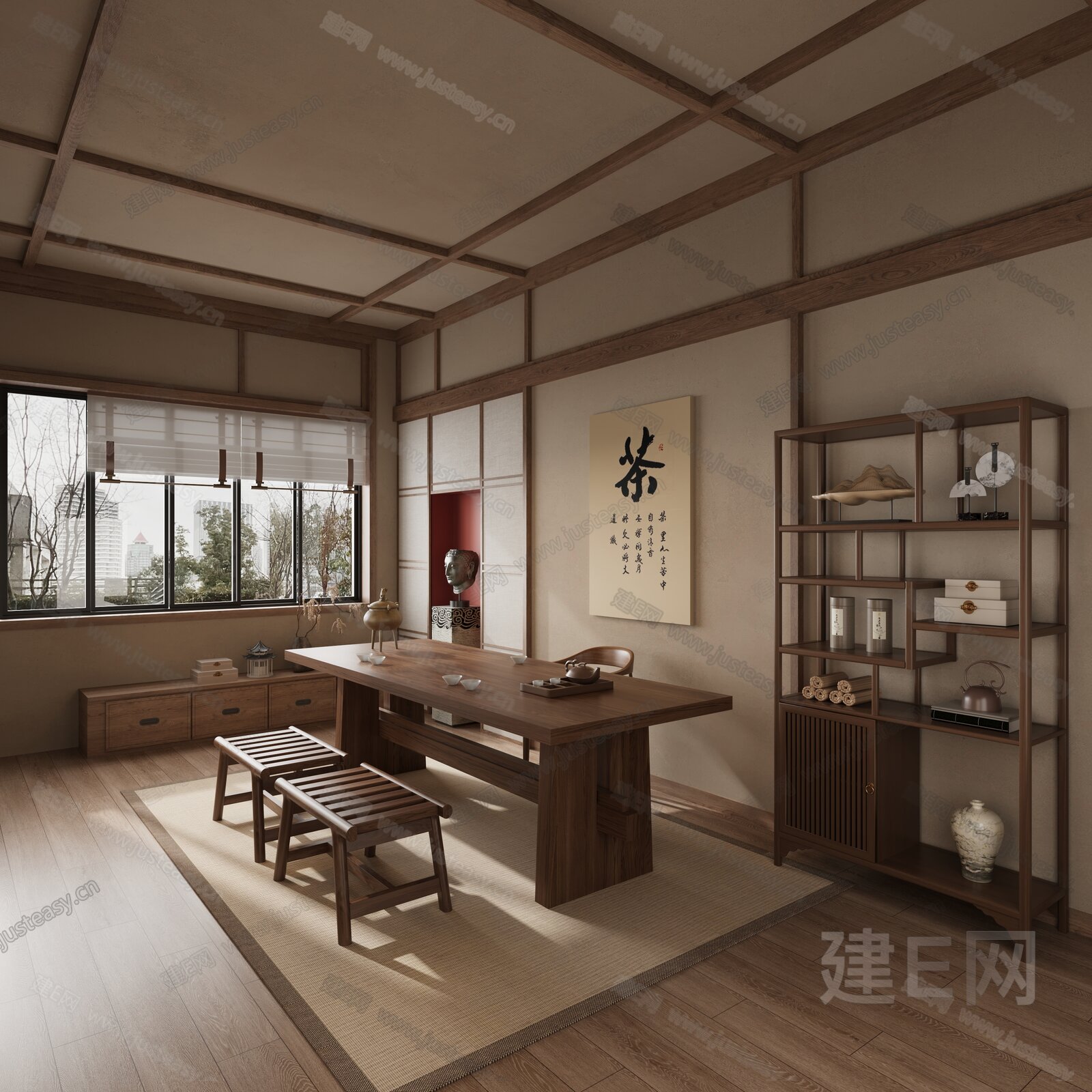 禅意茶室 新中式茶室模型SU模型下载[ID:115955480]_建e网su模型