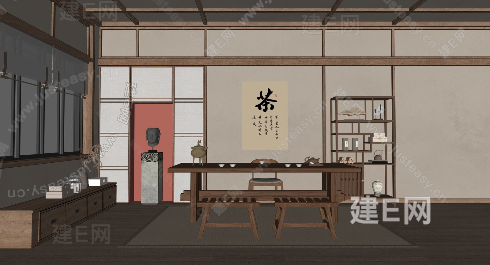 禅意茶室 新中式茶室模型SU模型下载[ID:115955480]_建e网su模型