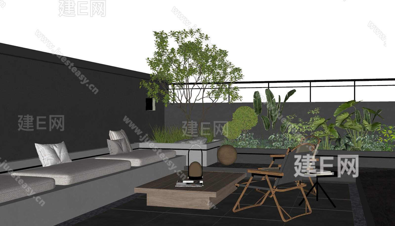 现代屋顶花园模型SU模型下载[ID:116873182]_建e网su模型