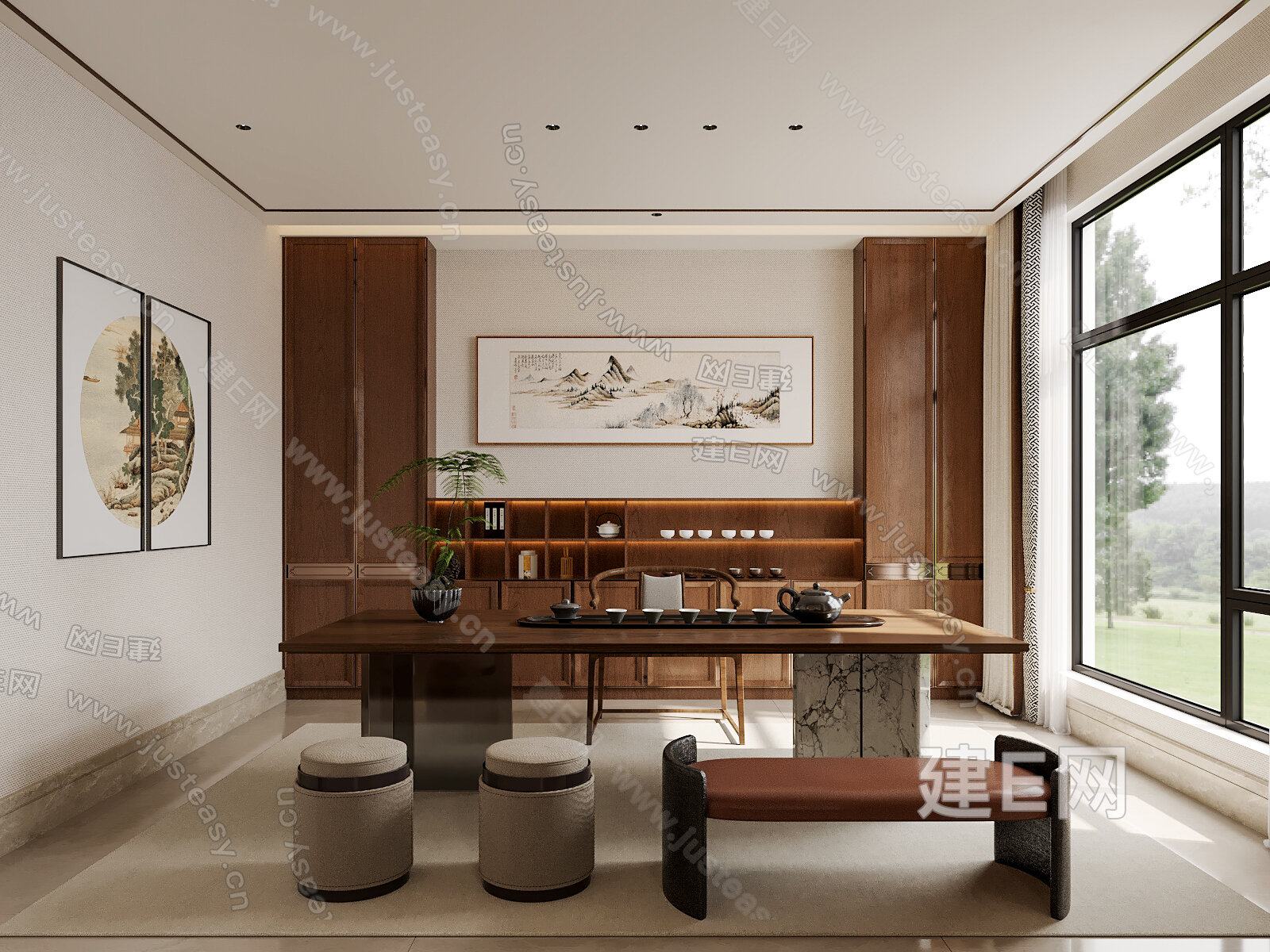 新中式茶室模型SU模型下载[ID:117004083]_建e网su模型