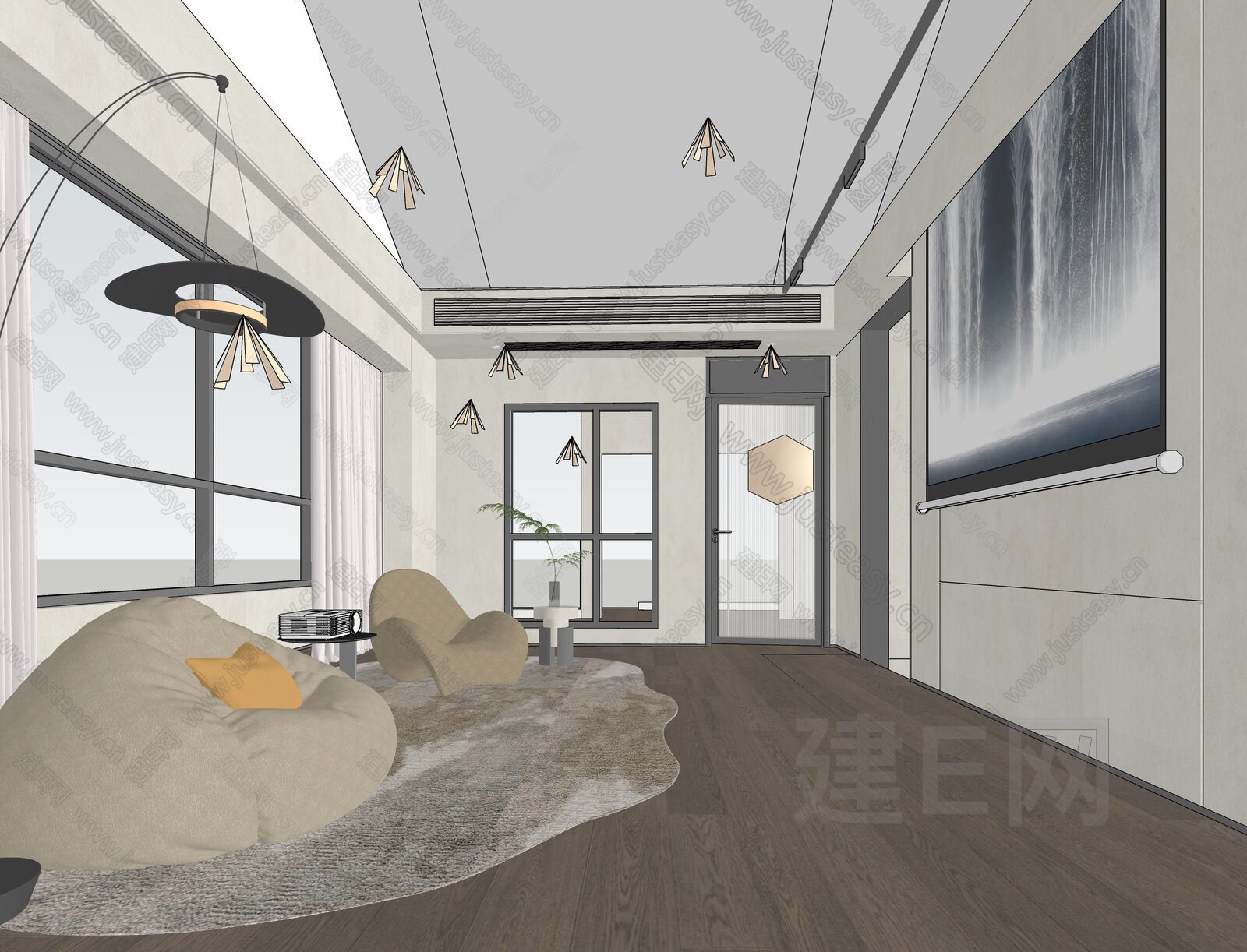 现代简约户内活动休闲室模型SU模型下载[ID:109074354]_建e网su模型
