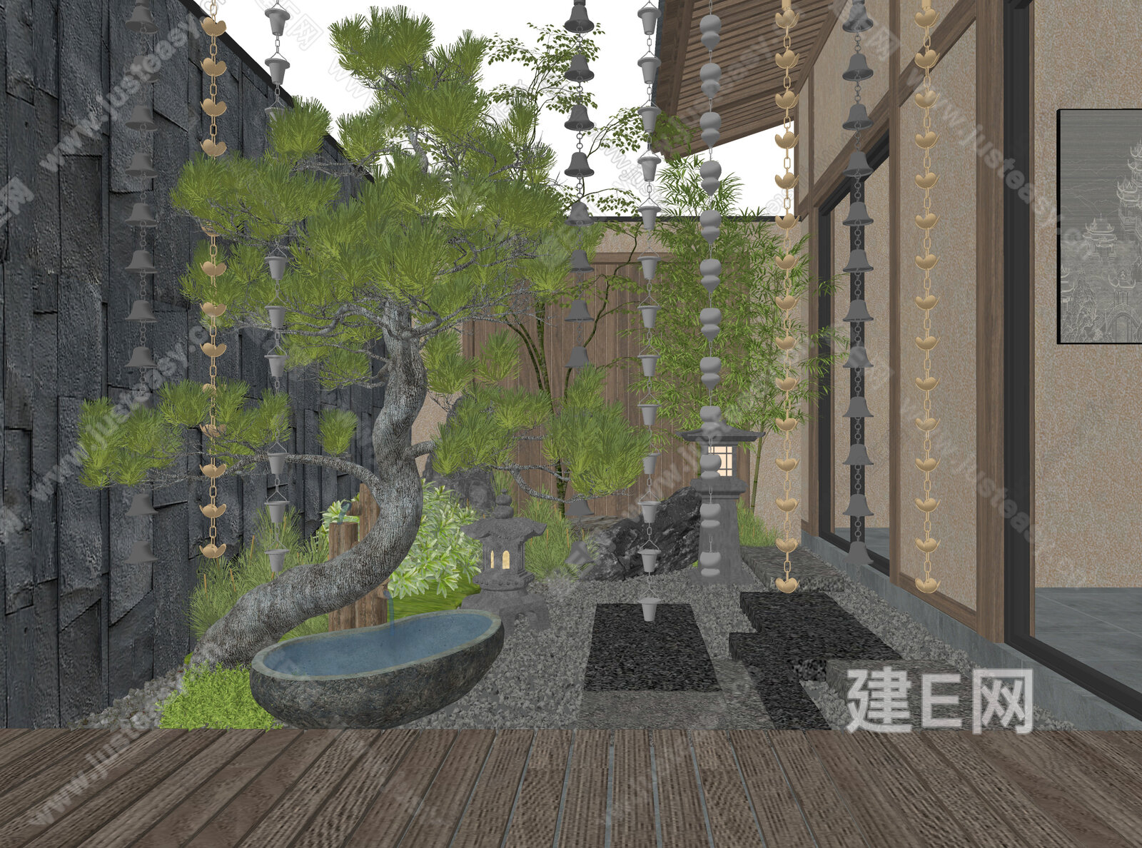 日式禅意庭院景观模型SU模型下载[ID:109795145]_建e网su模型