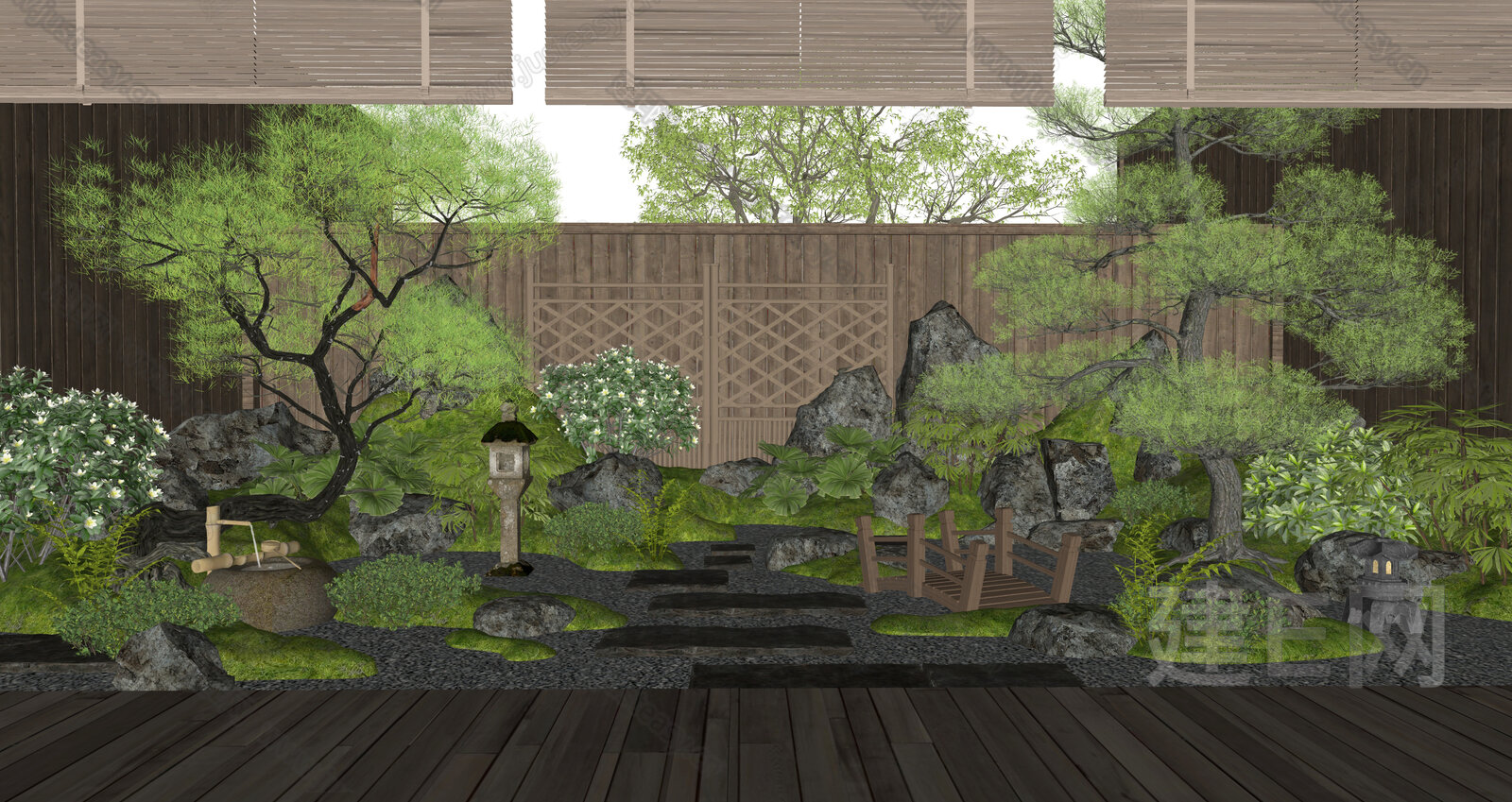 日式禅意庭院景观模型SU模型下载[ID:109795275]_建e网su模型