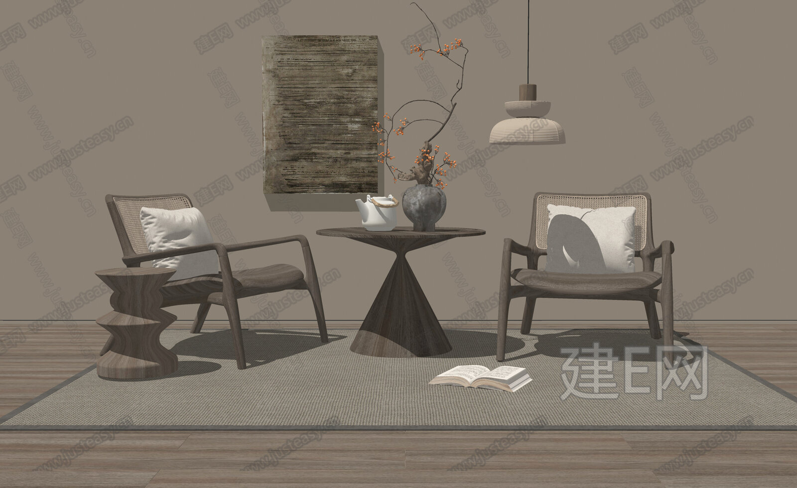 侘寂休闲桌椅 洽谈桌椅模型SU模型下载[ID:109795242]_建e网su模型