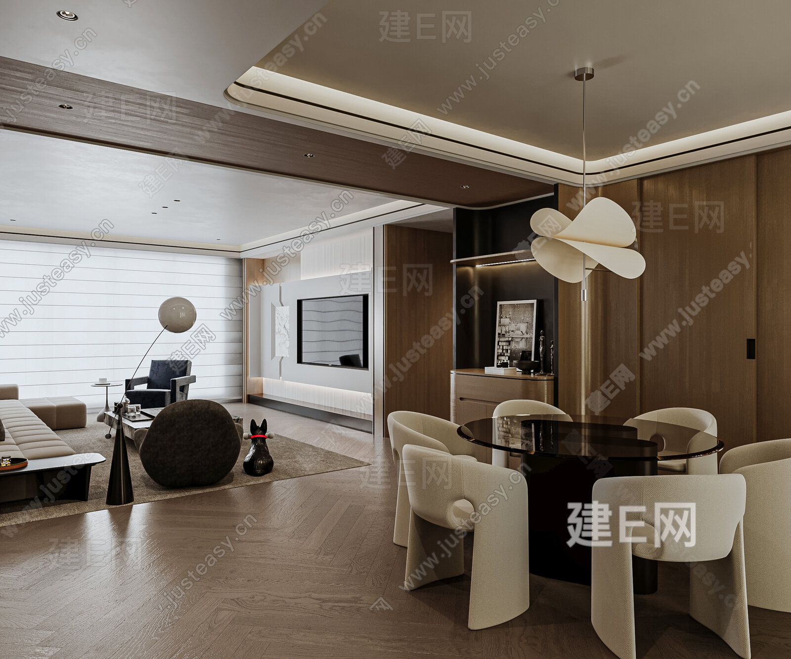 现代轻奢家居客厅 大平层客厅模型SU模型下载[ID:110778315]_建e网su模型