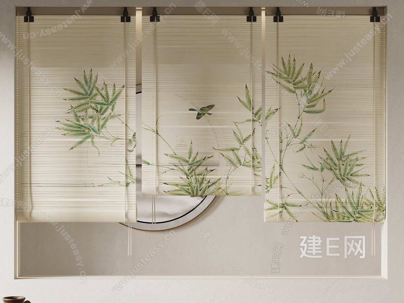 新中式竹帘 卷帘 拉帘模型SU模型下载[ID:111302563]_建e网su模型