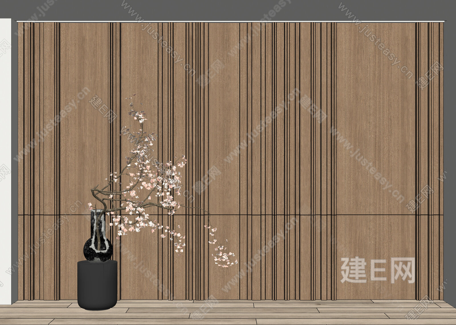 现代木饰面造型背景墙 墙饰板 装饰墙板模型SU模型下载[ID:112023483]_建e网su模型
