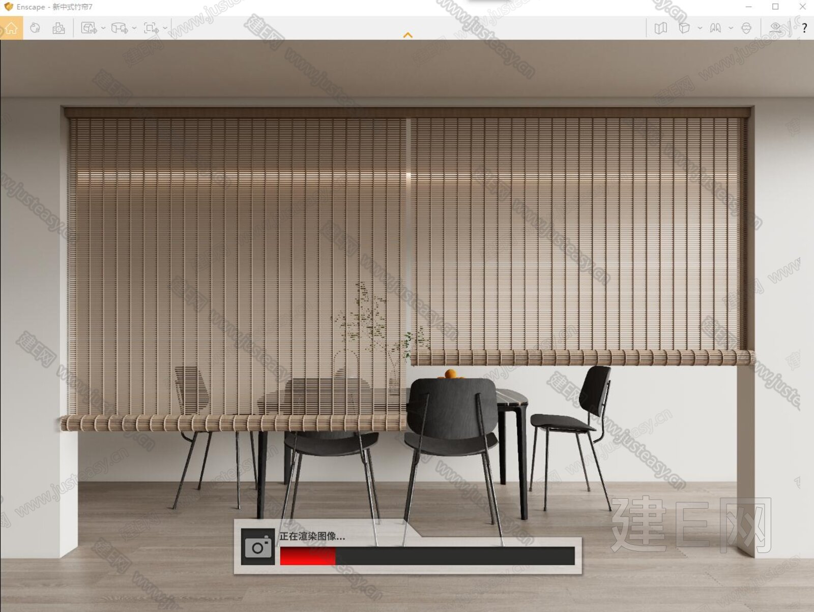新中式竹帘卷帘拉帘模型SU模型下载[ID:112482288]_建e网su模型