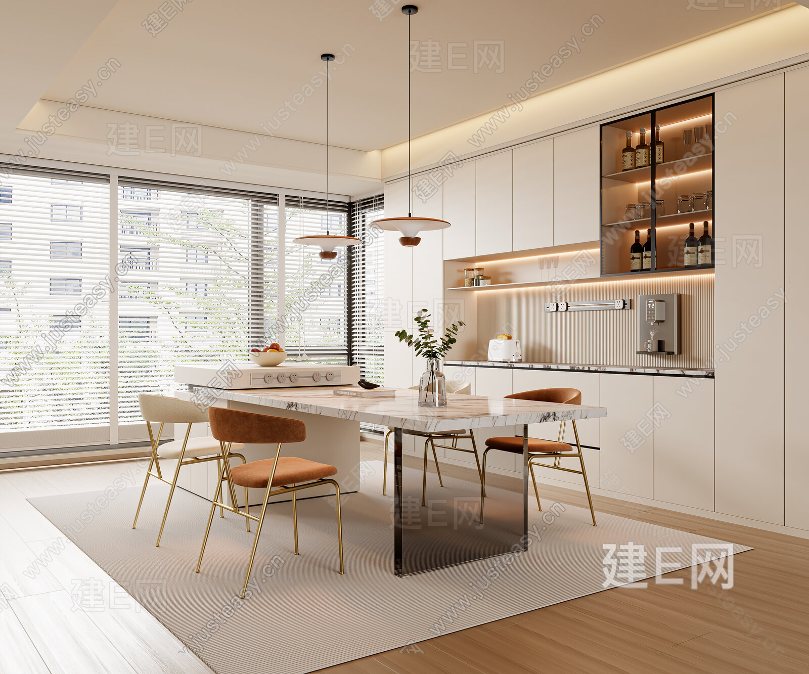 现代奶油风餐厅模型SU模型下载[ID:112678785]_建e网su模型