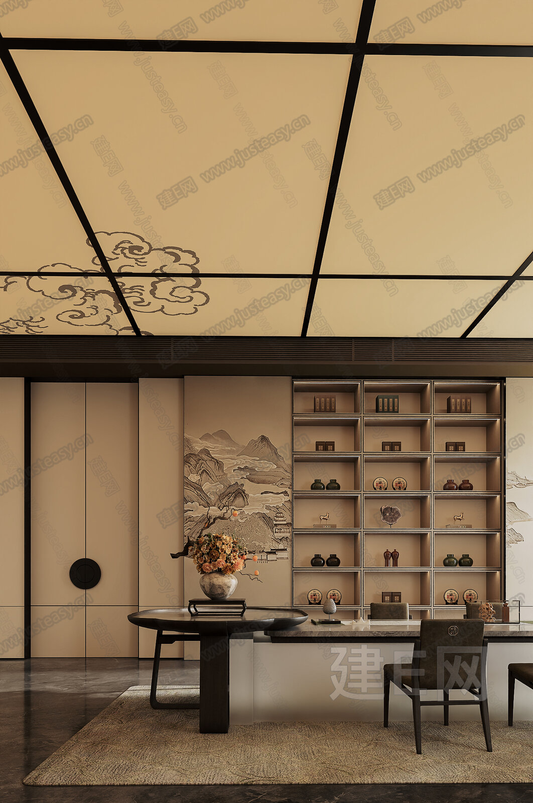 HRD.盘石设计 新中式茶室SU模型下载[ID:106714825]，HRD.盘石设计 新中式茶室，SU模型下载