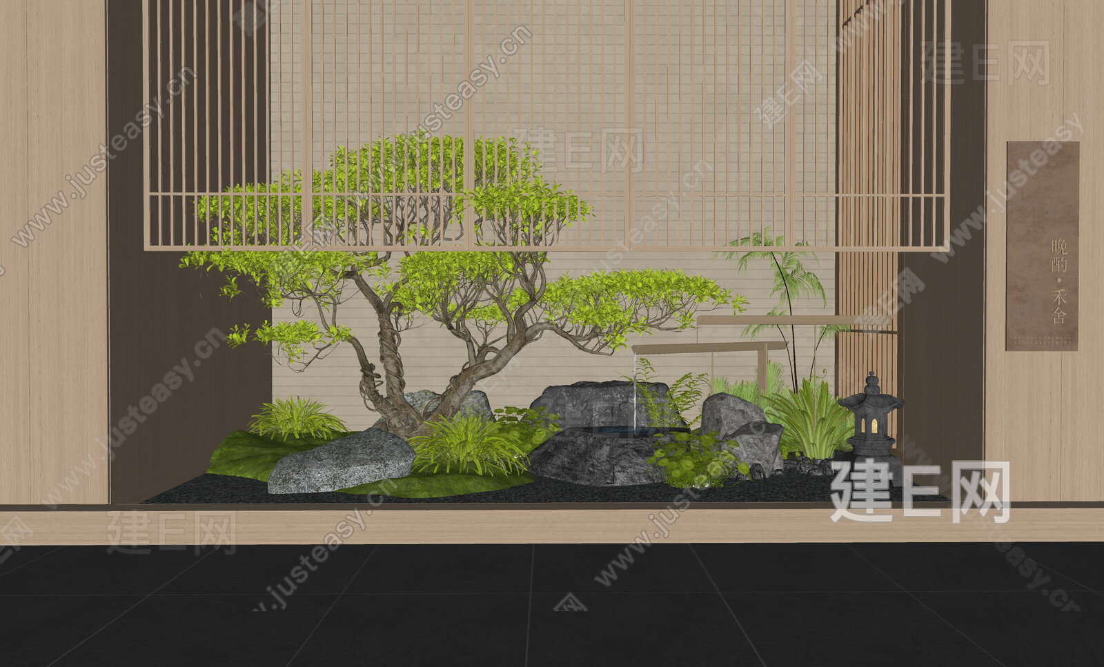 新中式室内景观造景模型SU模型下载[ID:106780380]_建e网su模型