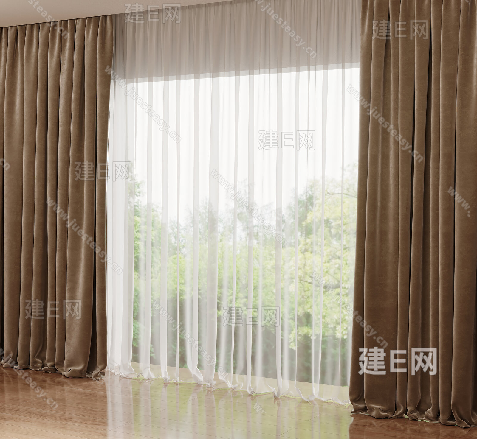 现代窗帘 纱帘模型SU模型下载[ID:106649342]_建e网su模型