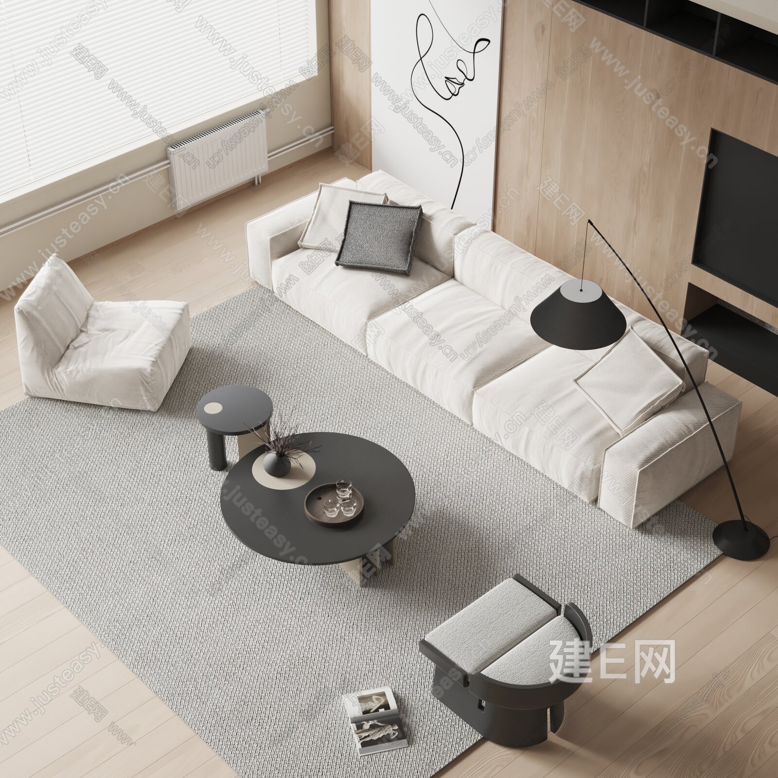现代沙发茶几3d模型下载[ID:116548083]_建e网3d模型