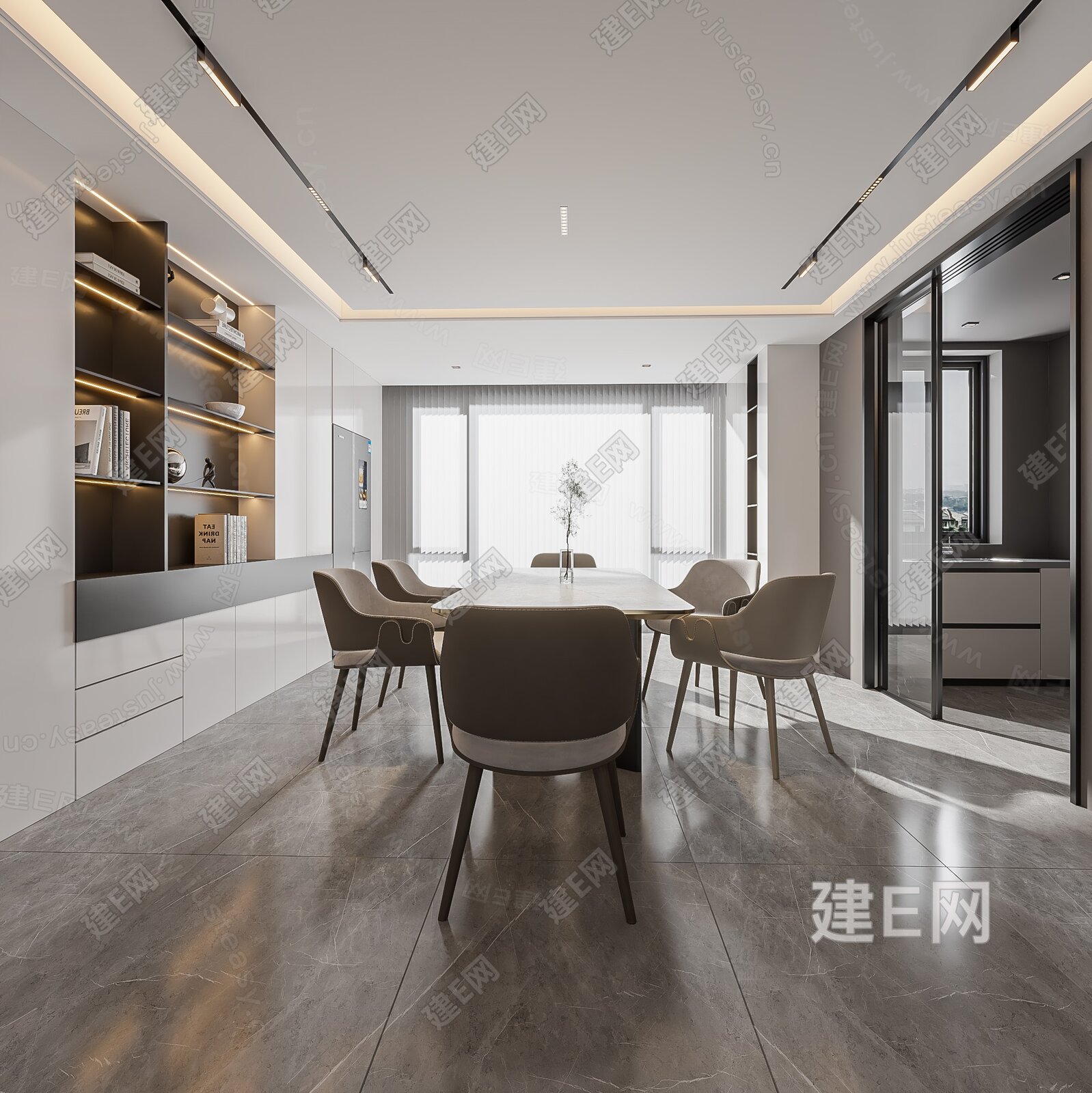 现代家居餐厅 餐桌椅组合 酒柜组合 饰品模型SU模型下载[ID:107107915]_建e网su模型