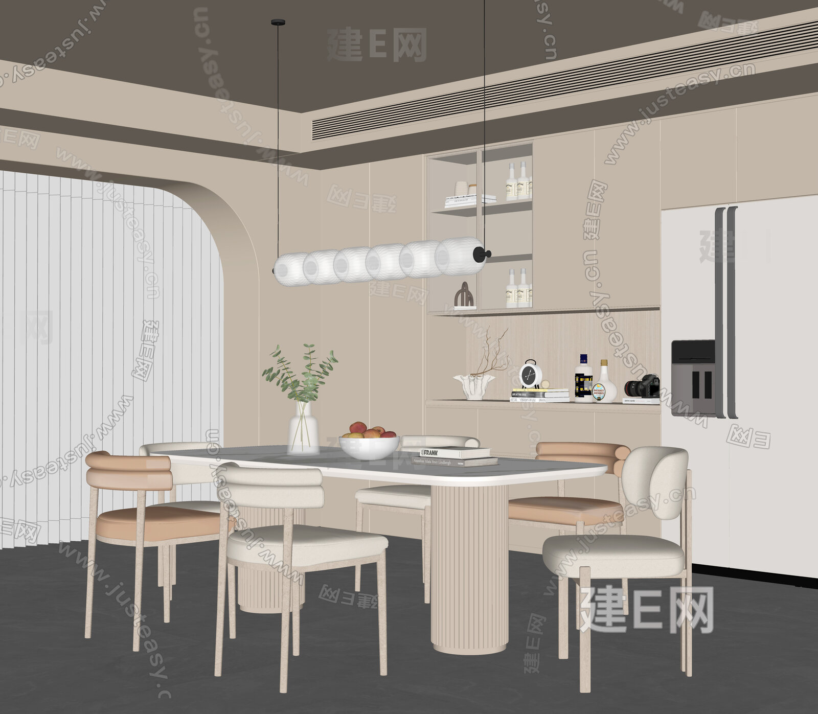 现代奶油风餐厅模型SU模型下载[ID:107501234]_建e网su模型