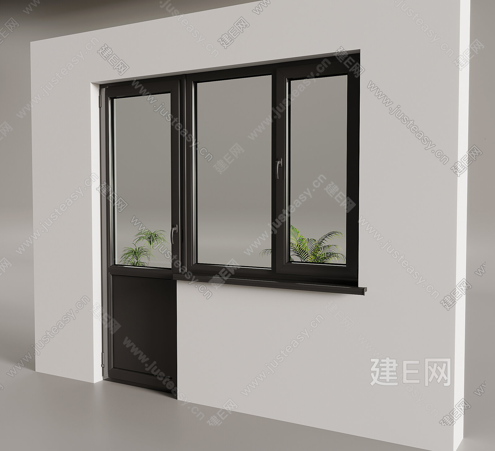 现代门连窗 玻璃门模型SU模型下载[ID:101209714]_建e网su模型