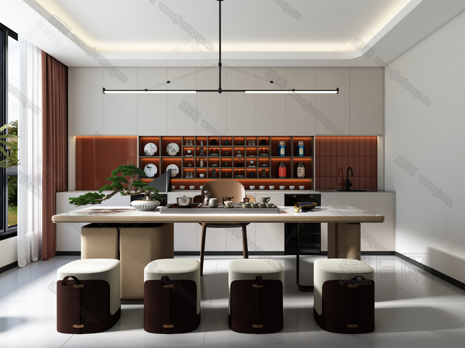 现代轻奢茶室3d模型下载[ID:111960357]_建e网3d模型
