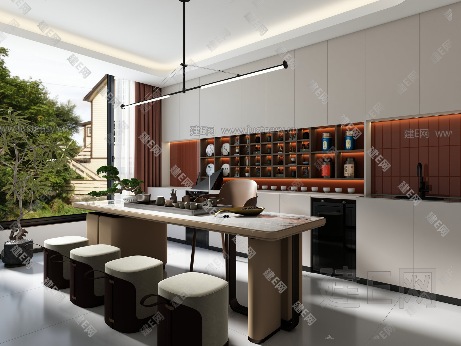 现代轻奢茶室3d模型下载[ID:111960357]_建e网3d模型