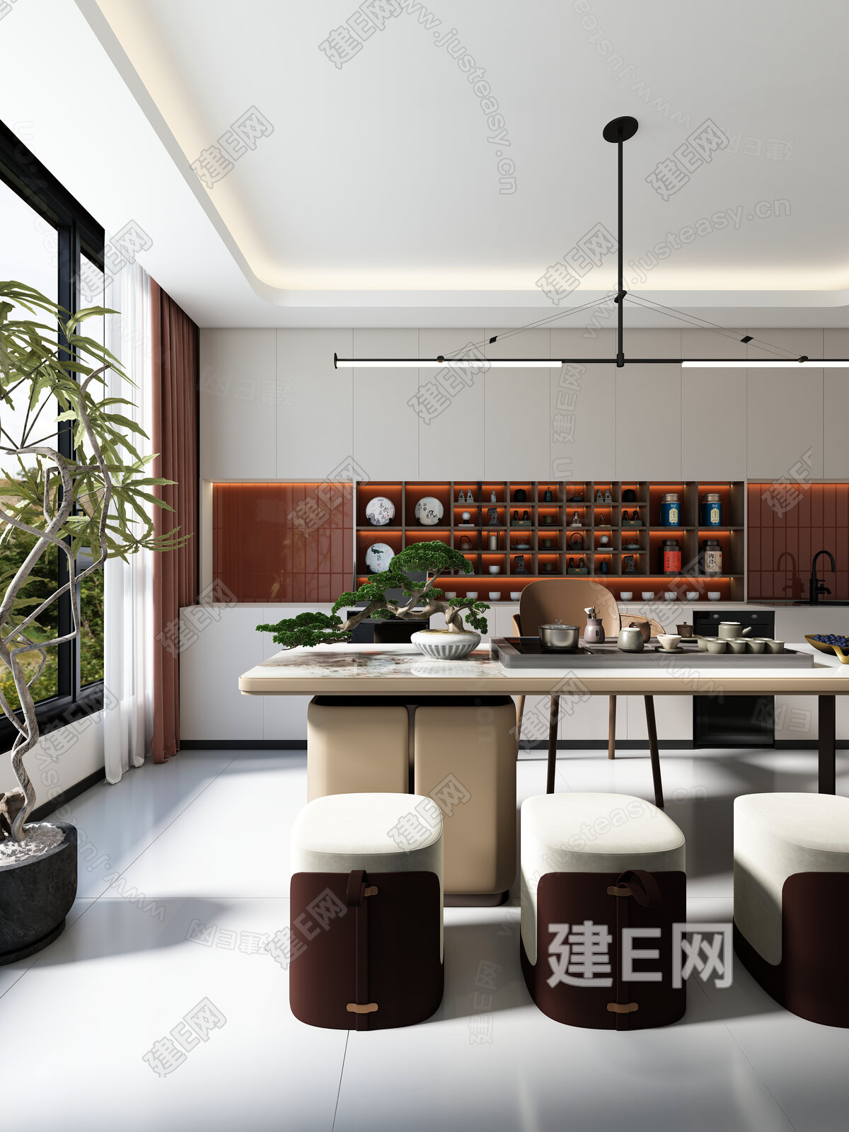 现代轻奢茶室3d模型下载[ID:111960357]_建e网3d模型