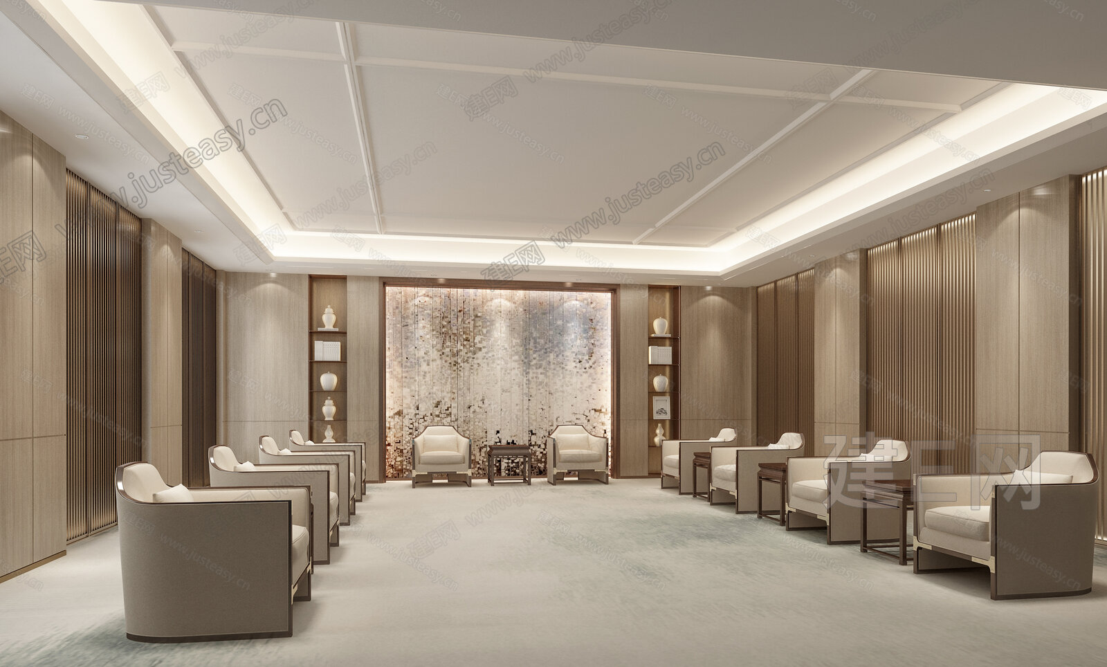 新中式会客厅 贵宾接待室模型SU模型下载[ID:104486417]_建e网su模型