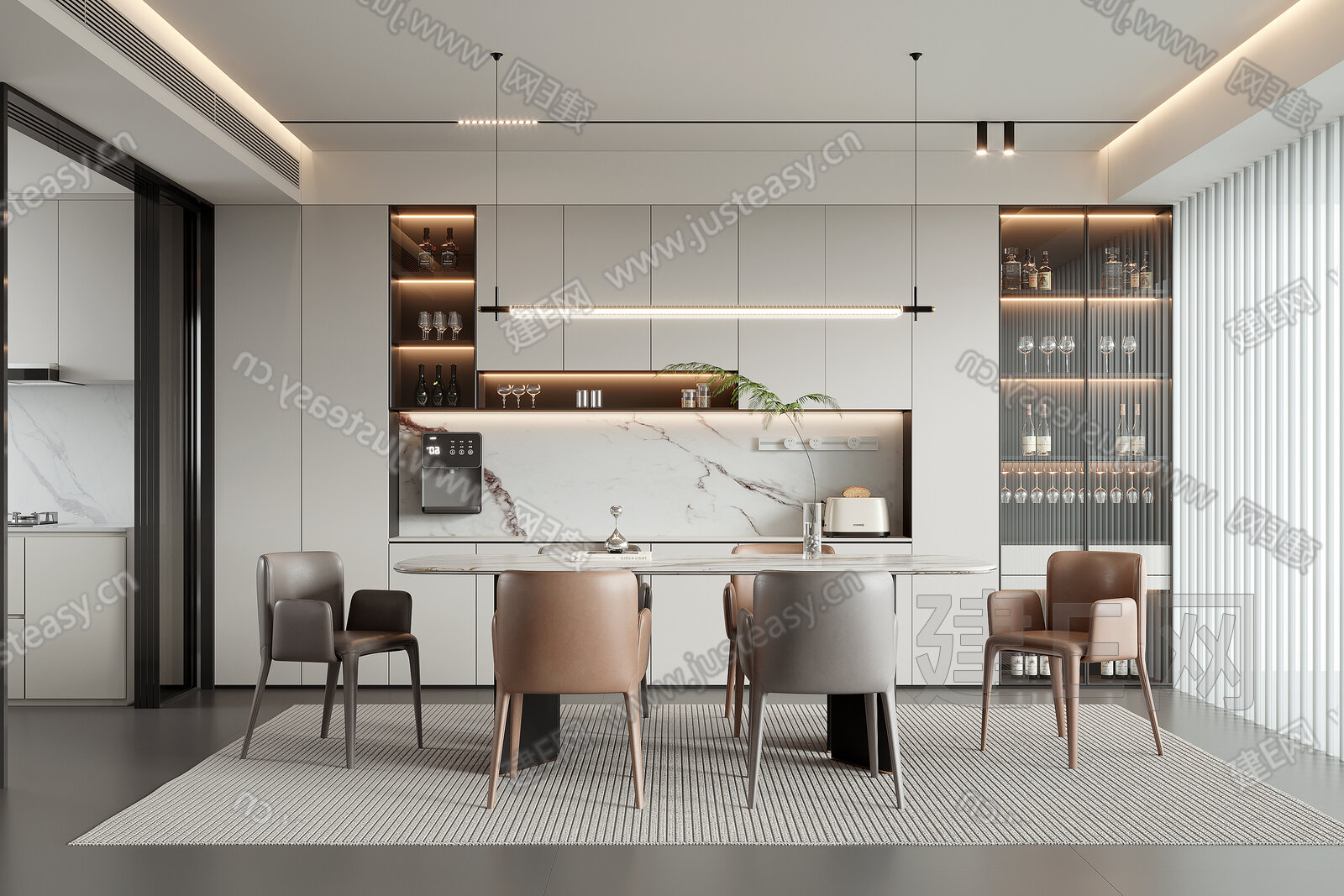 现代餐厅 餐桌椅 酒柜模型SU模型下载[ID:116283081]_建e网su模型