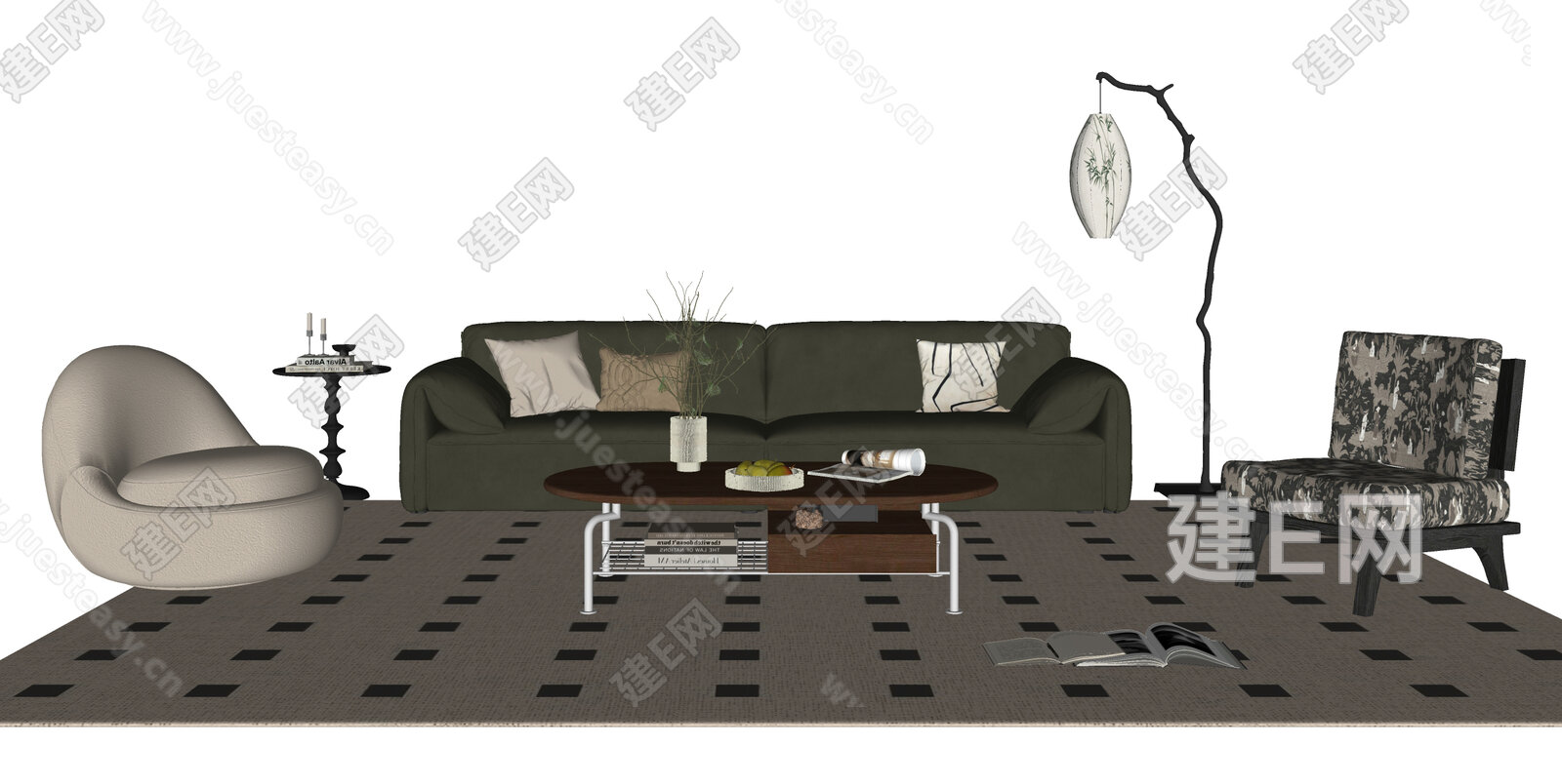 法式中古风沙发茶几组合模型SU模型下载[ID:115955374]_建e网su模型
