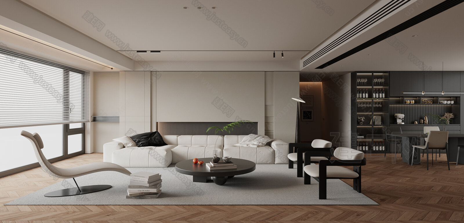现代极简客餐厅 沙发茶几组合 餐桌椅组合模型SU模型下载[ID:109205198]_建e网su模型