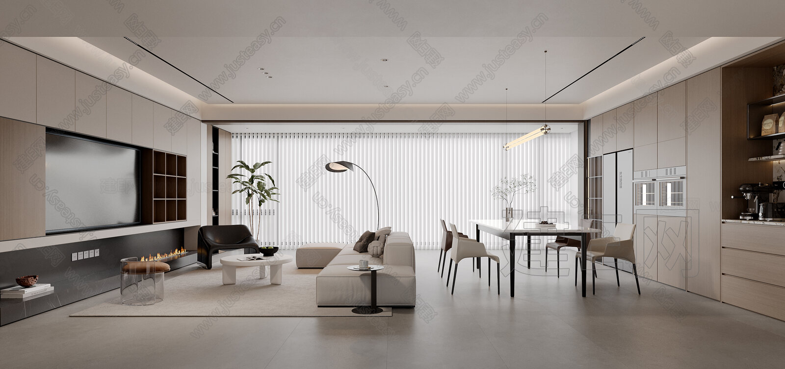 现代极简客餐厅 沙发茶几组合 餐桌椅组合模型SU模型下载[ID:110253641]_建e网su模型