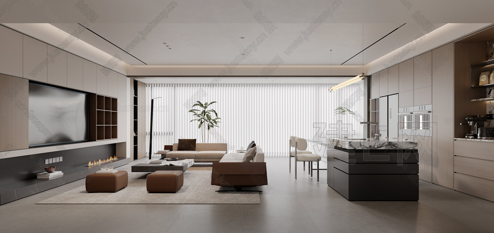 现代极简客餐厅 沙发茶几组合 餐桌椅组合模型SU模型下载[ID:110253704]_建e网su模型