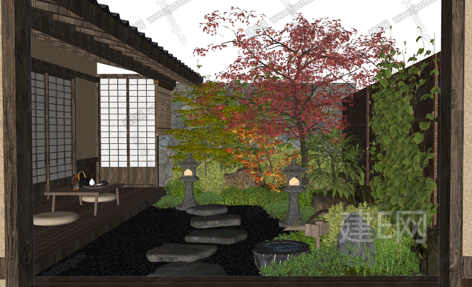 禅意天井庭院景观 景观造景 灌木绿植 模型SU模型下载[ID:110253793]_建e网su模型