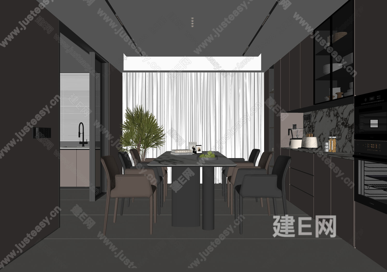 现代意式餐厅模型SU模型下载[ID:110777953]_建e网su模型