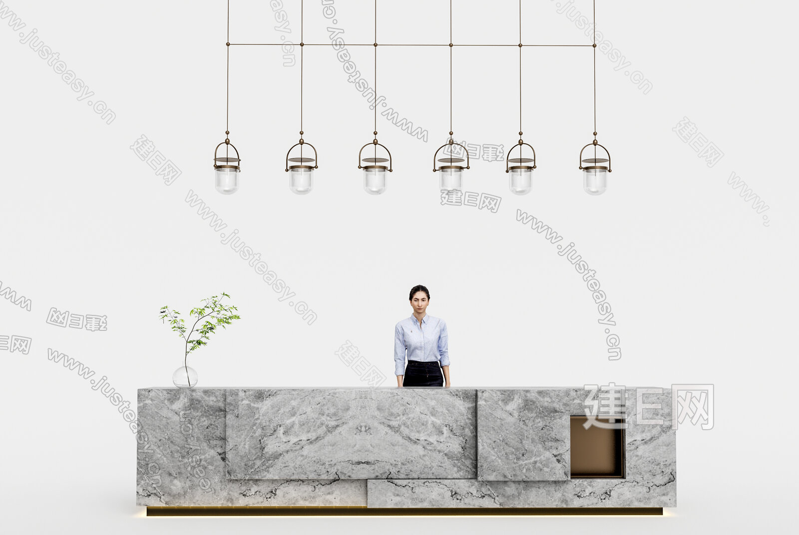 现代公司前台 办公前台模型SU模型下载[ID:111171250]_建e网su模型
