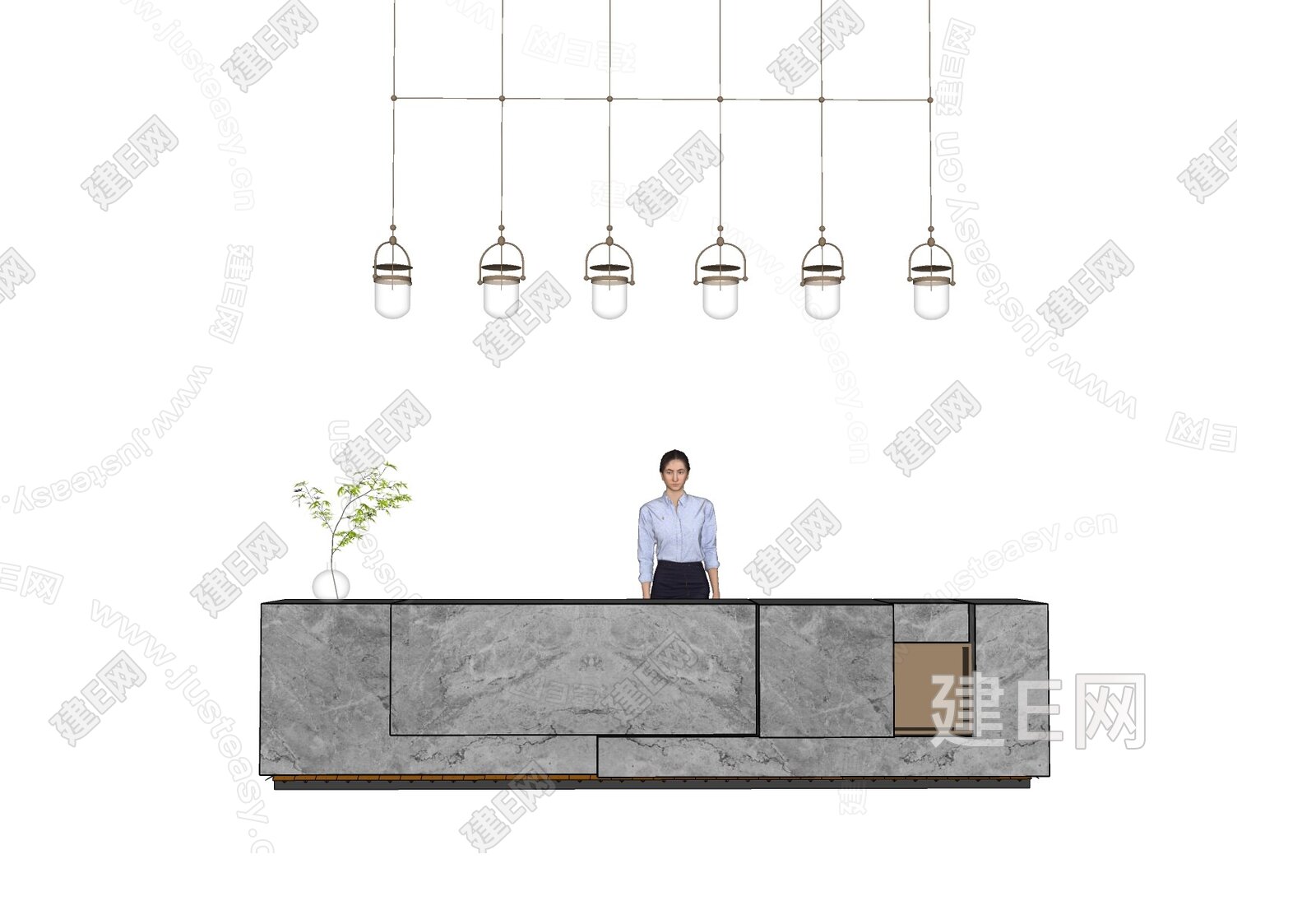现代公司前台 办公前台模型SU模型下载[ID:111171250]_建e网su模型