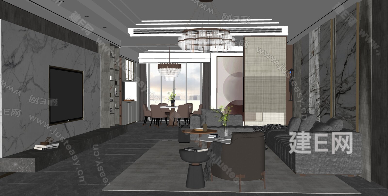 Minotti 米洛提客厅现代沙发组合模型SU模型下载[ID:111302280]_建e网su模型
