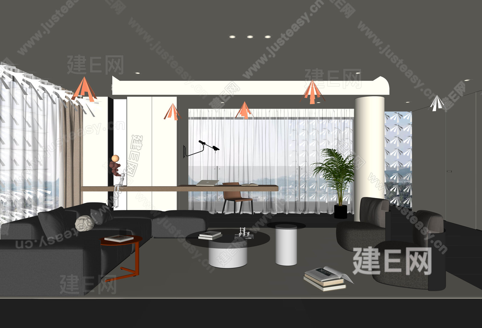 现代客厅模型SU模型下载[ID:112088601]_建e网su模型