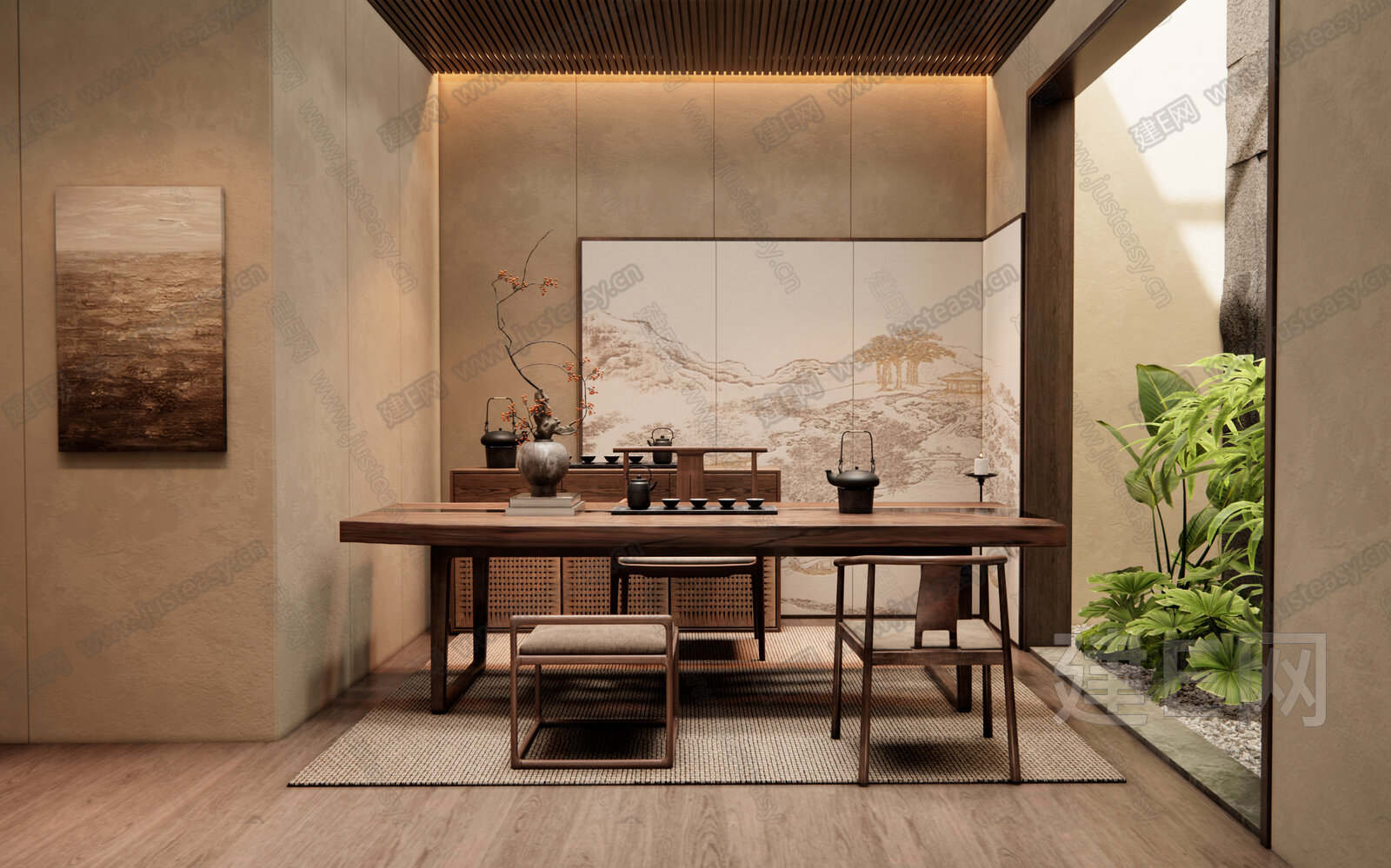 新中式茶室模型SU模型下载[ID:112416292]_建e网su模型