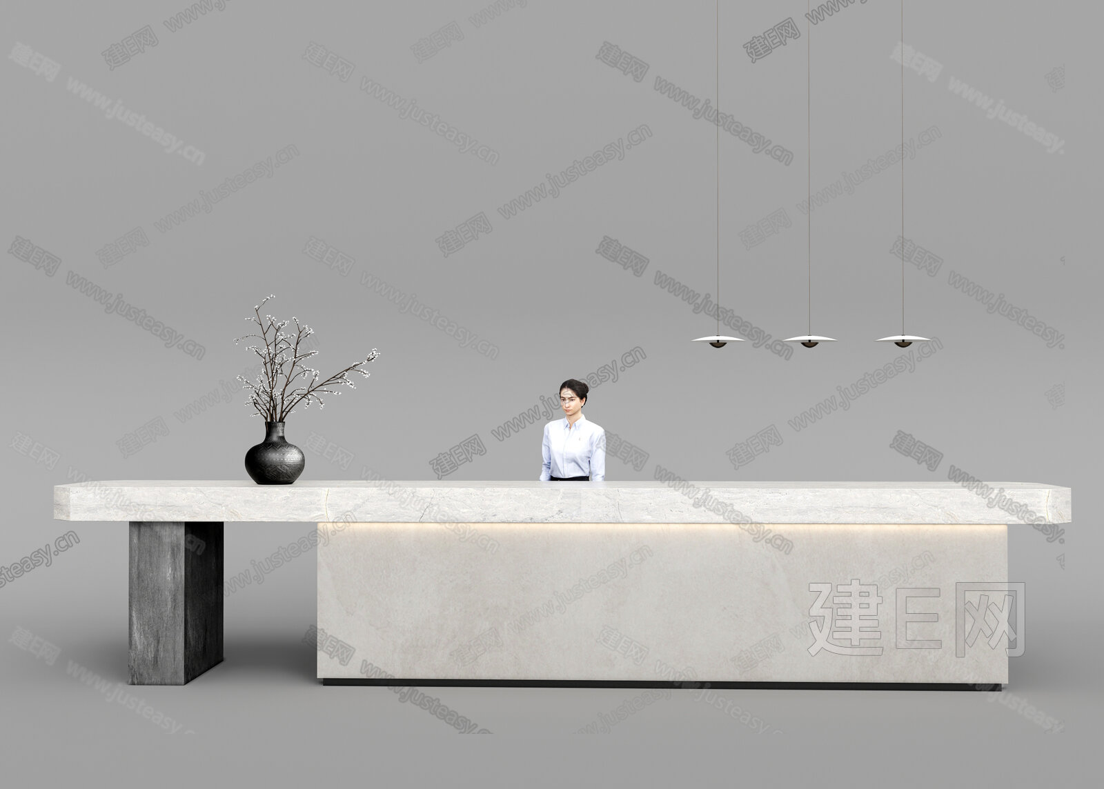现代公司前台 办公接待前台模型SU模型下载[ID:113202711]_建e网su模型