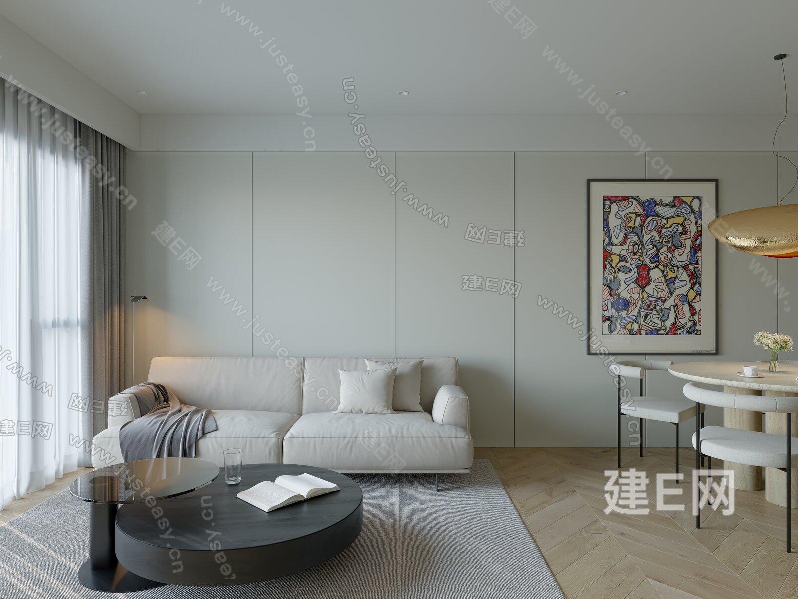 现代极简客厅 竖厅 开放式厨房 北欧模型SU模型下载[ID:112875182]_建e网su模型
