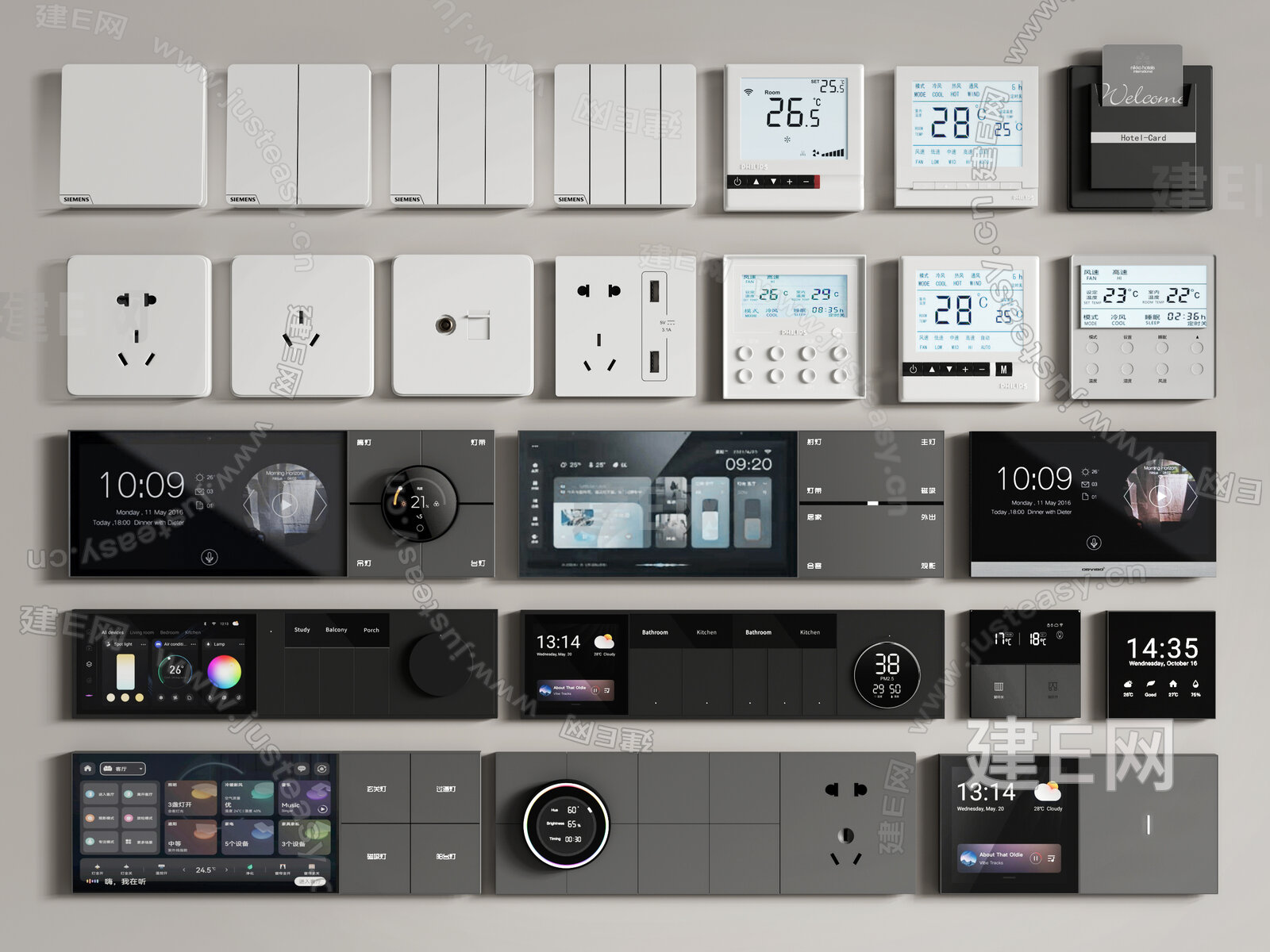 现代开关 智能开关 功能面板 开关插座模型SU模型下载[ID:104880627]_建e网su模型